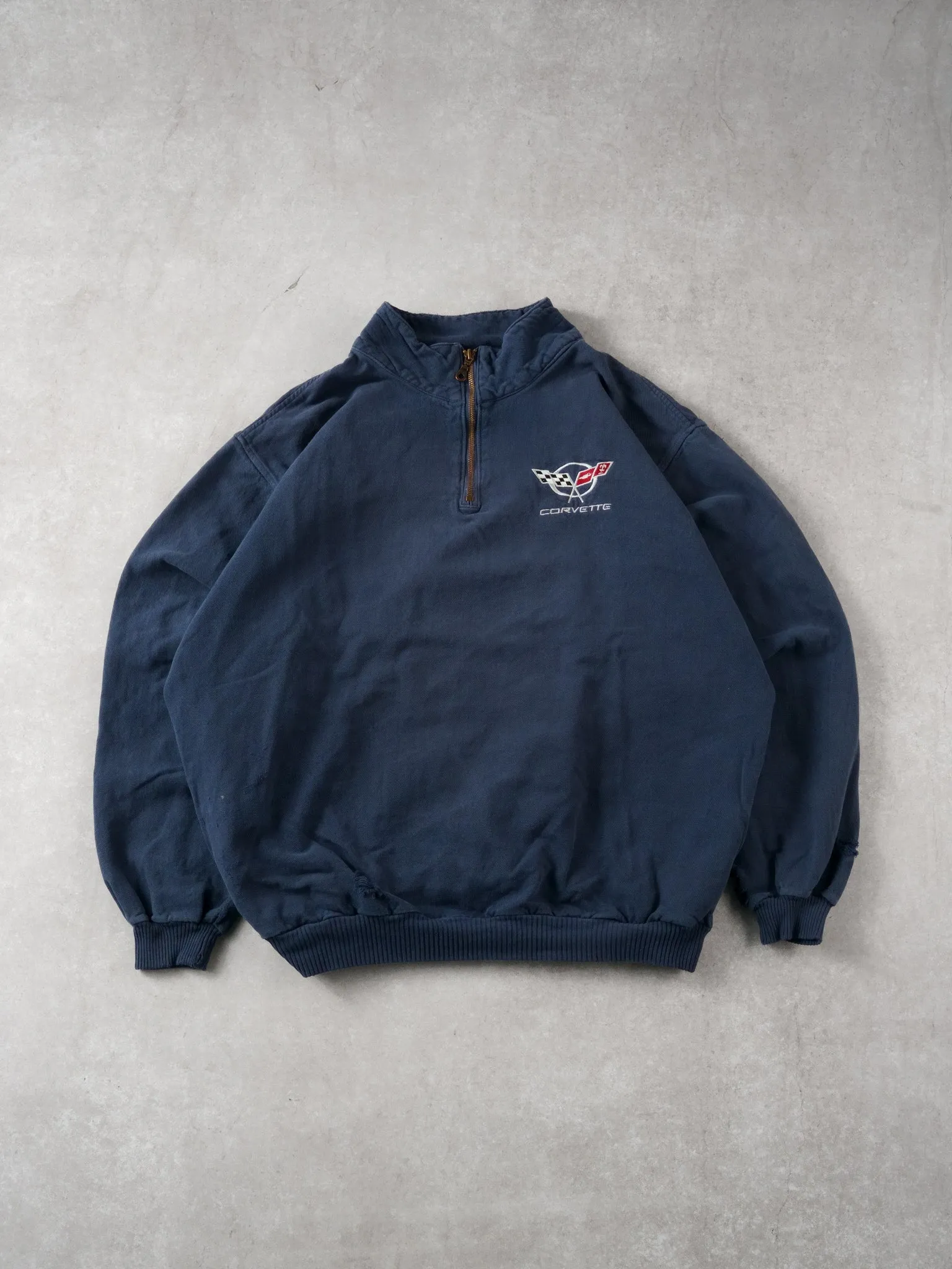 Vintage 90s Faded Blue Corvette Collared 1/4 Zip Up (XL) sold by Rebalance Vintage