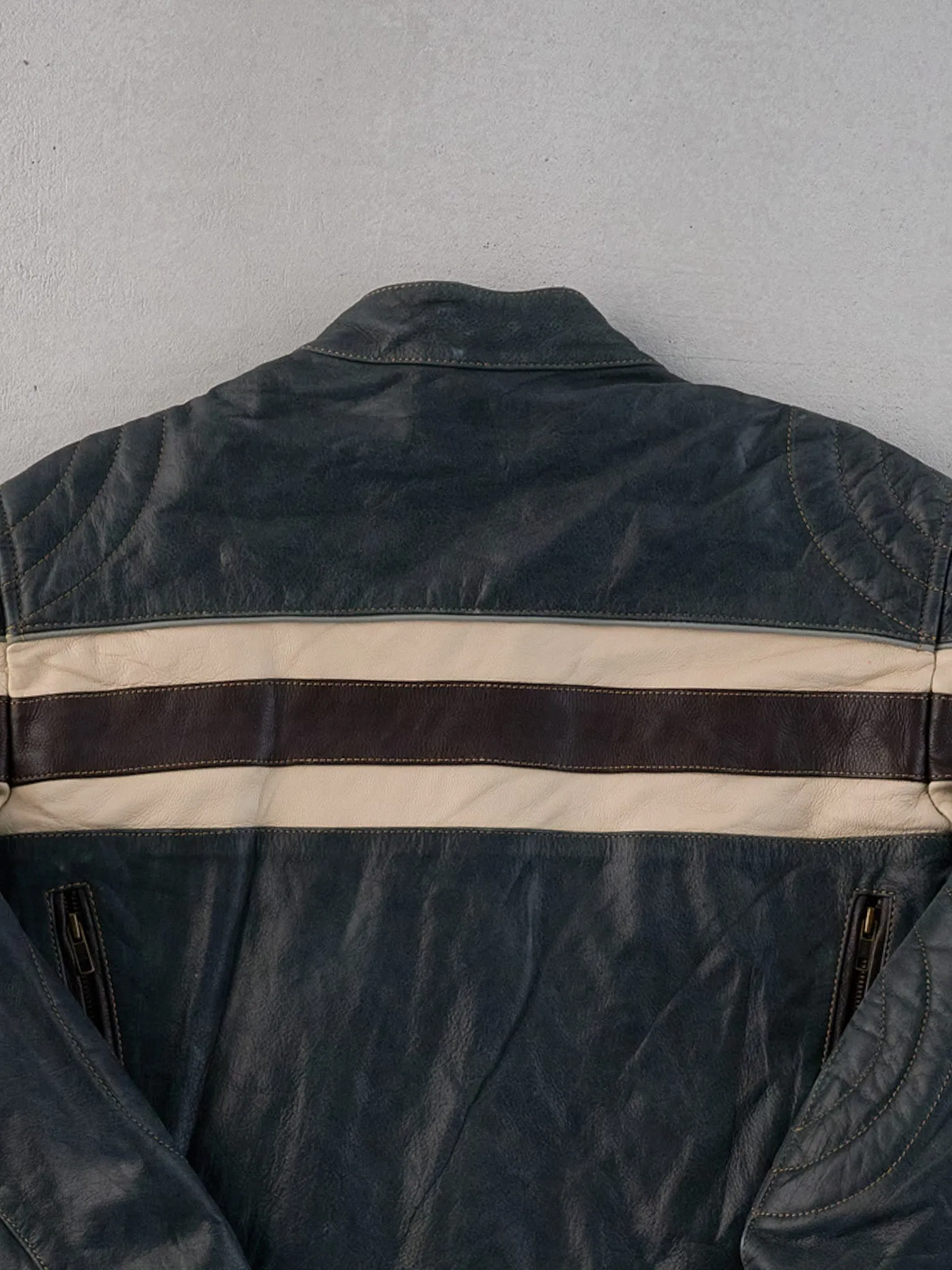 Vintage 90s Green, Black and White Motorcycle Biker Leather Jacket-M sold by Rebalance Vintage product image thumbnail 4