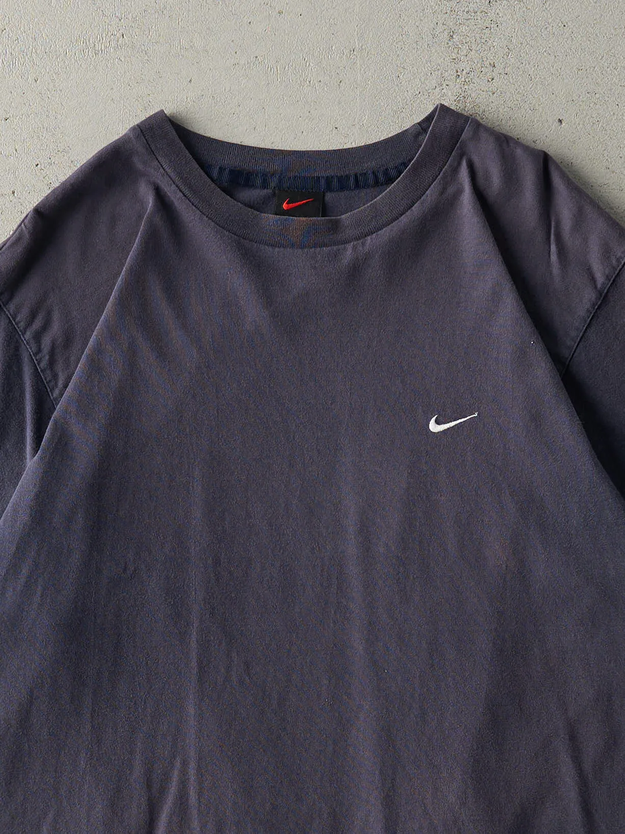 Vintage Y2K Navy Blue Embroidered Nike Swoosh Tee (L/XL) sold by Rebalance Vintage product image thumbnail 2