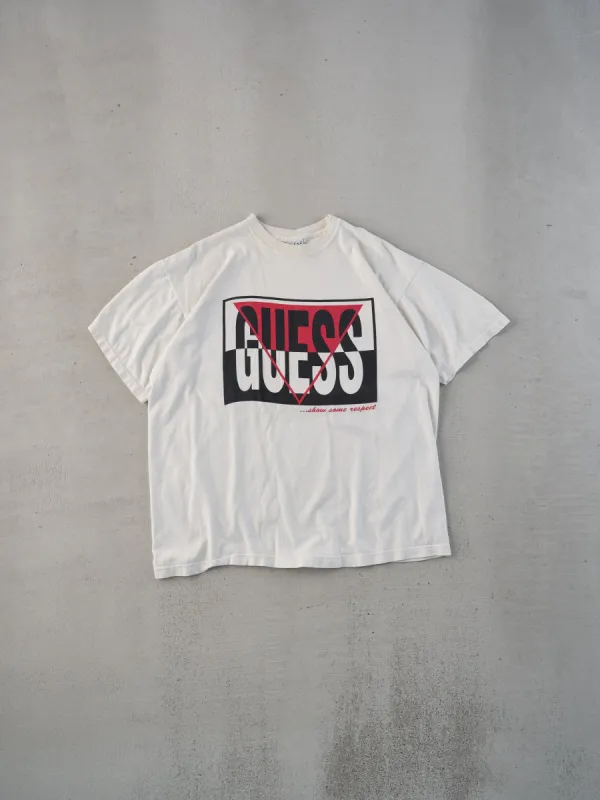 Vintage 90s White Guess "...Show Some Respect" Graphic Tee (M) sold by Rebalance Vintage