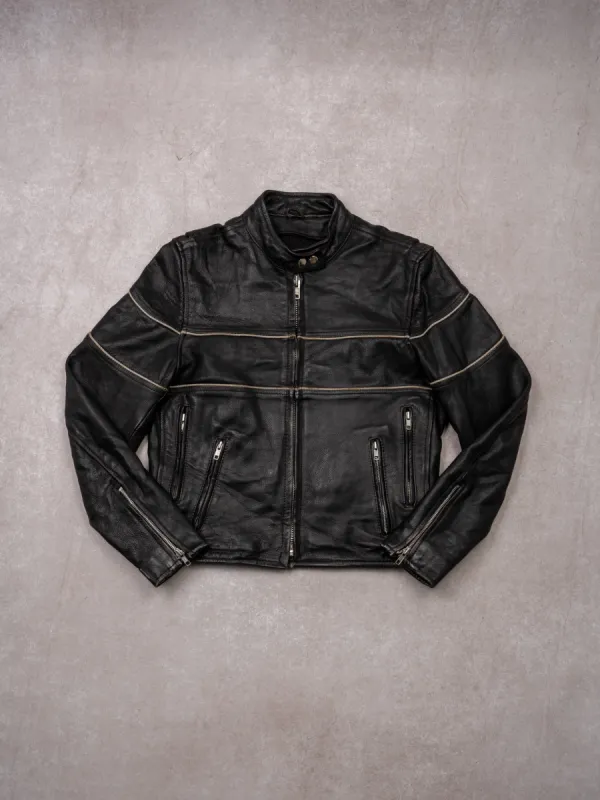 Vintage Y2K Black + Grey Motorcycle Jacket (XS/S) sold by Rebalance Vintage