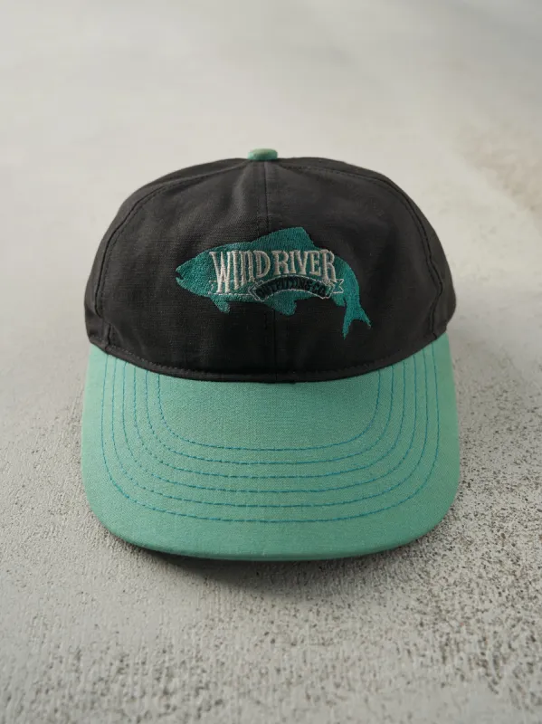 Vintage 90s Black & Green Embroidered Wind River Leather Strap Back Hat sold by Rebalance Vintage