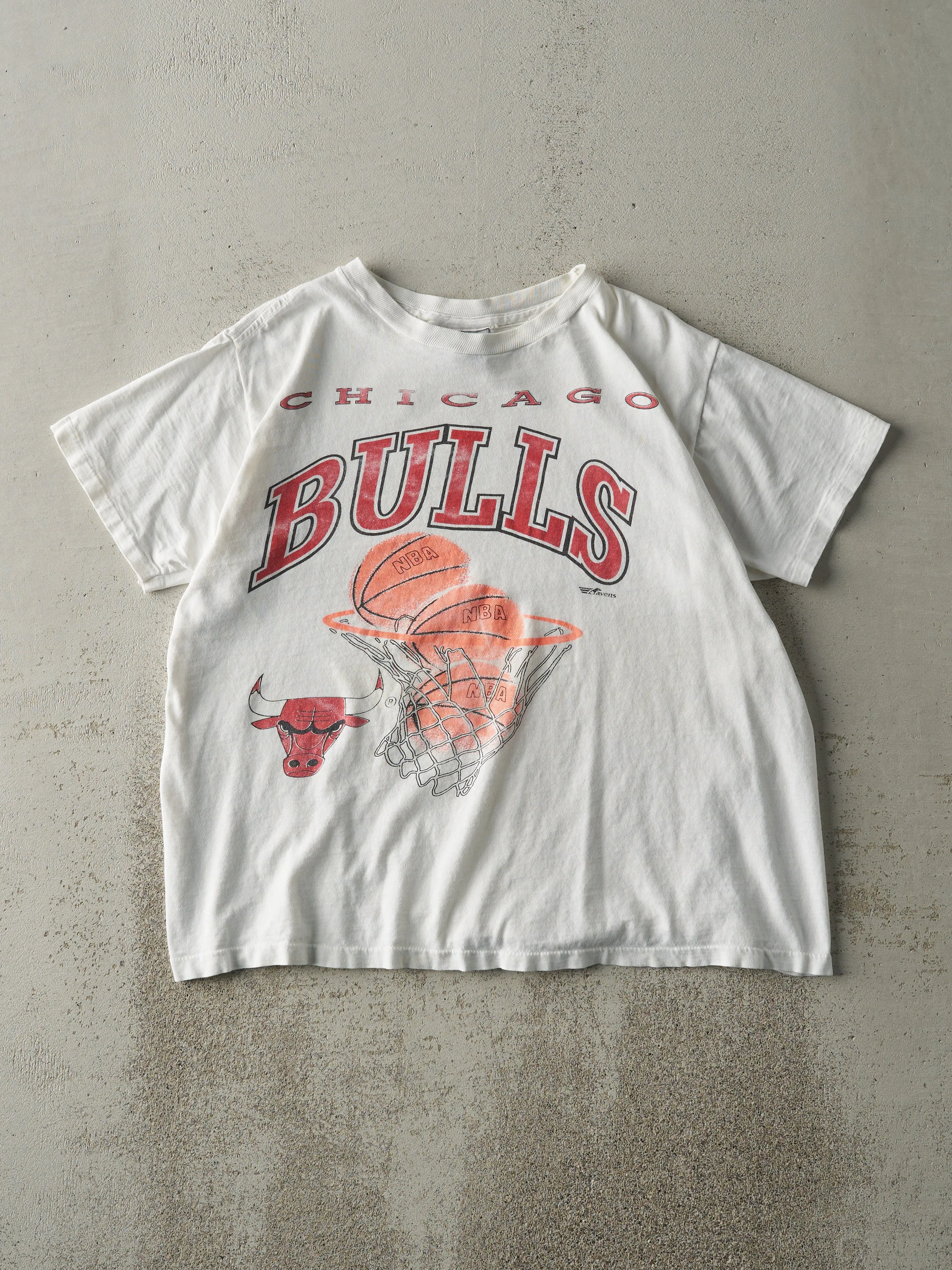 Vintage 90s White Chicago Bulls Single Stitch Tee (M) sold by Rebalance Vintage