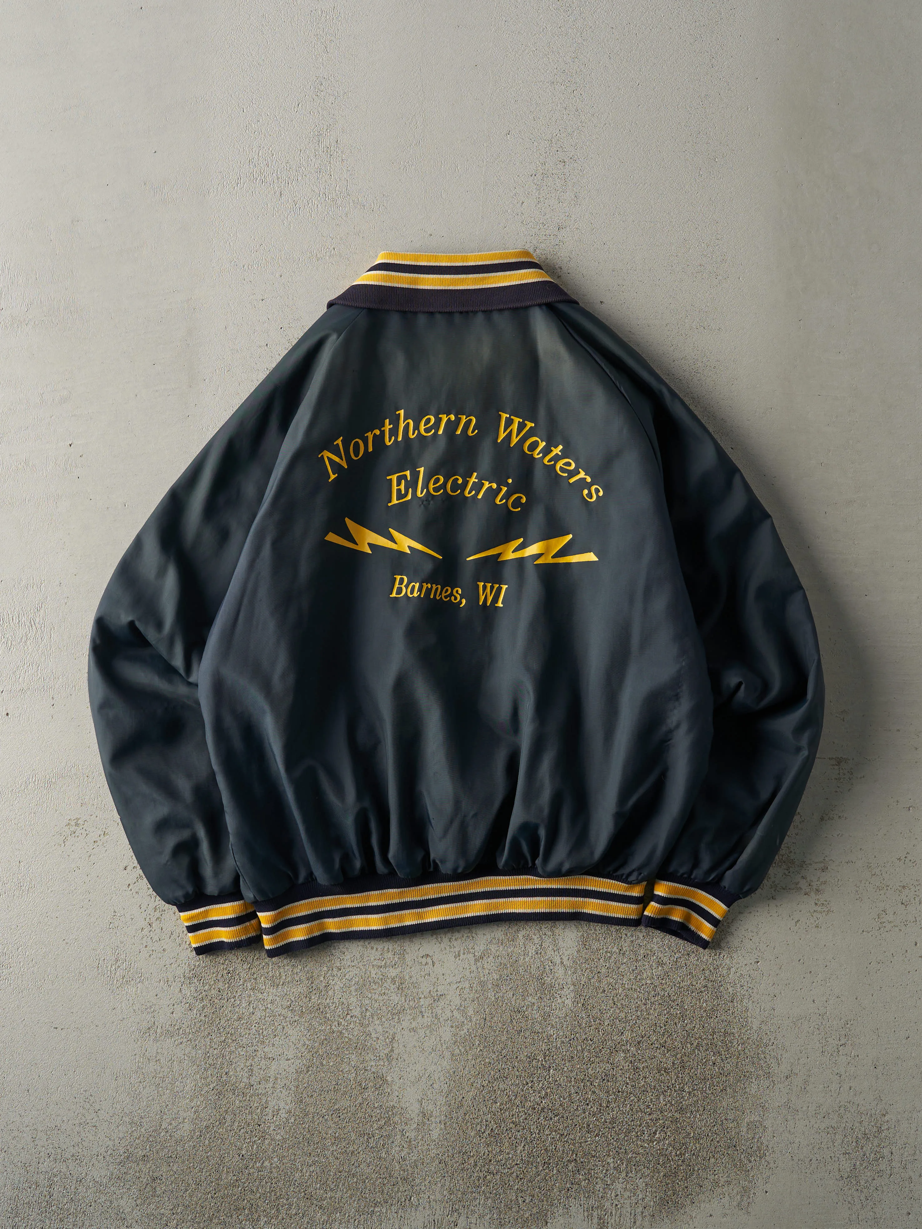 Vintage 90s Navy Blue Northern Waters Electric Nylon Bomber Jacket (L) sold by Rebalance Vintage product image thumbnail 2