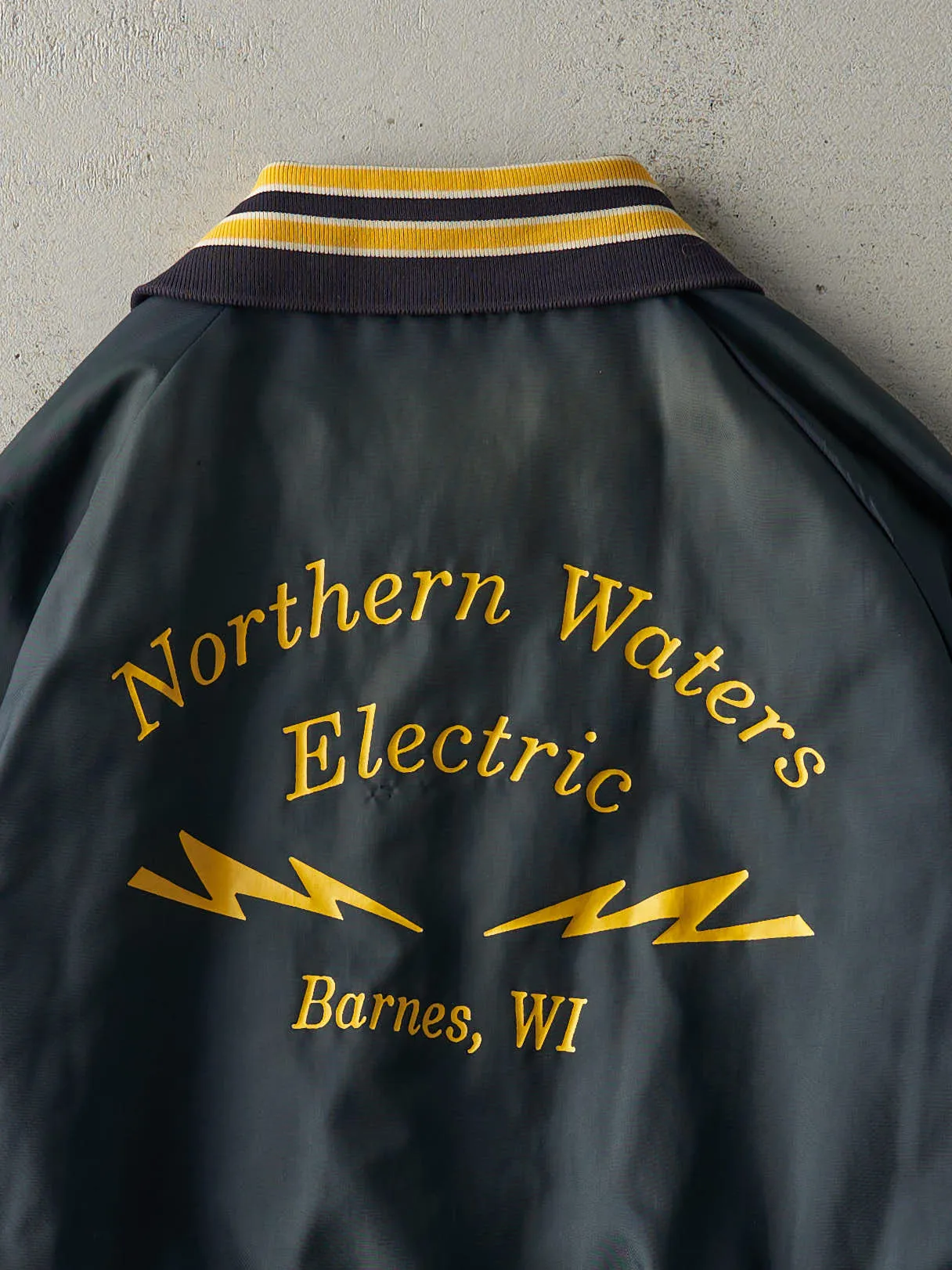 Vintage 90s Navy Blue Northern Waters Electric Nylon Bomber Jacket (L) sold by Rebalance Vintage product image thumbnail 4