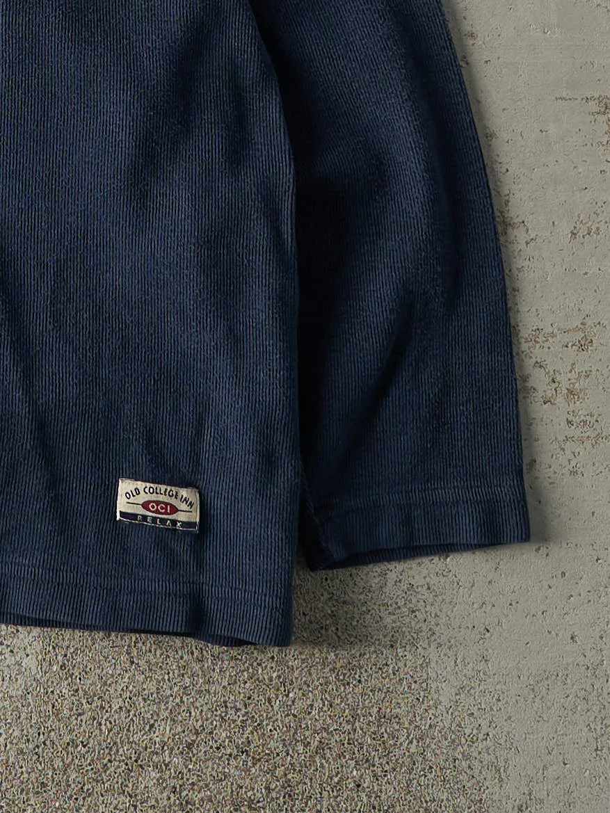 Vintage Y2K Navy Blue & Beige Thermal Long Sleeve (L) sold by Rebalance Vintage product image thumbnail 4