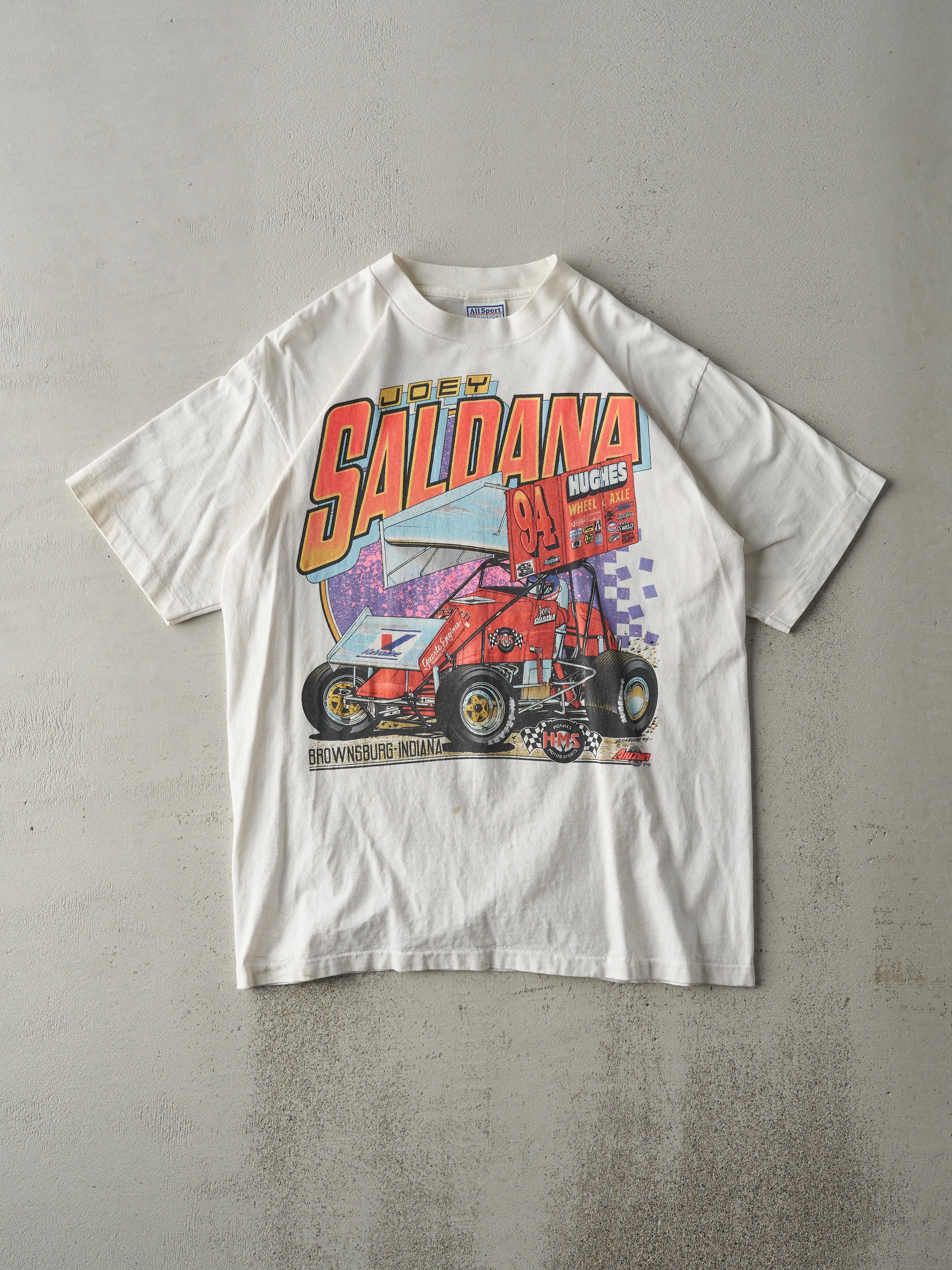 Vintage 94' White Joey Saldana Racing Single Stitch Tee (M) sold by Rebalance Vintage