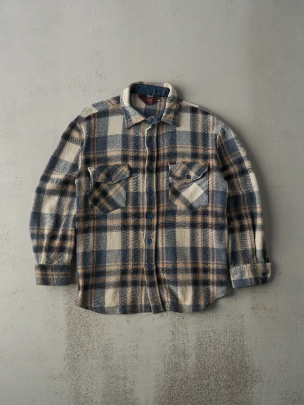 Vintage 70s Beige and Blue Flannel  Shaket (L) sold by Rebalance Vintage