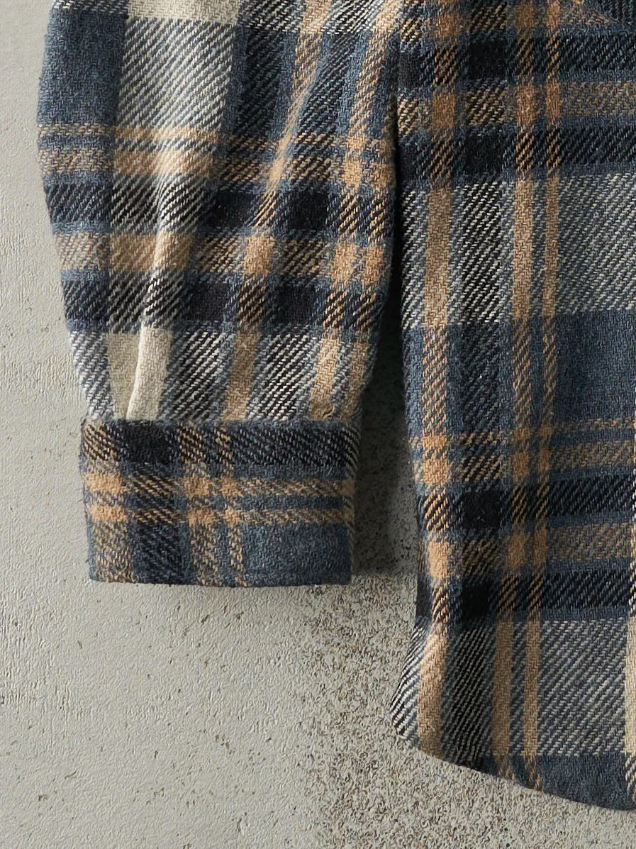 Vintage 70s Beige and Blue Flannel Shaket (L) sold by Rebalance Vintage product image thumbnail 3