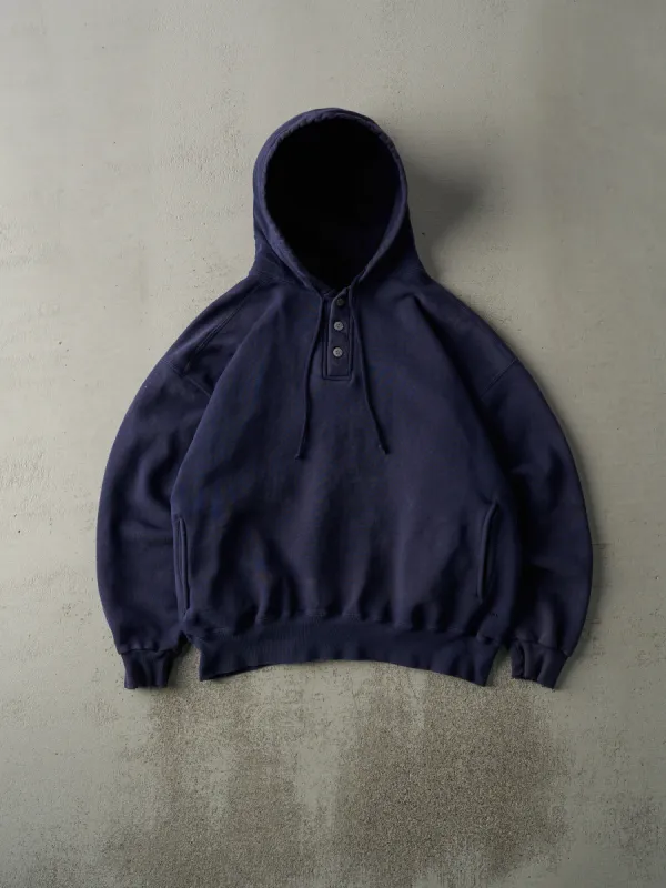 Vintage 90s Navy Blue Quarter Button Russell Athletic Boxy Hoodie (L) sold by Rebalance Vintage