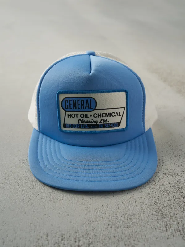 Vintage 90s Blue & White Blue General Cleaning Ltd. Foam Trucker Hat sold by Rebalance Vintage
