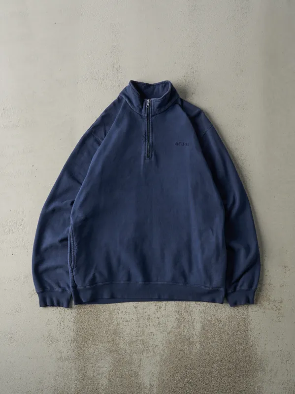 Vintage Y2K Navy Blue Embroidered Adidas Quarter Zip Sweater (M) sold by Rebalance Vintage