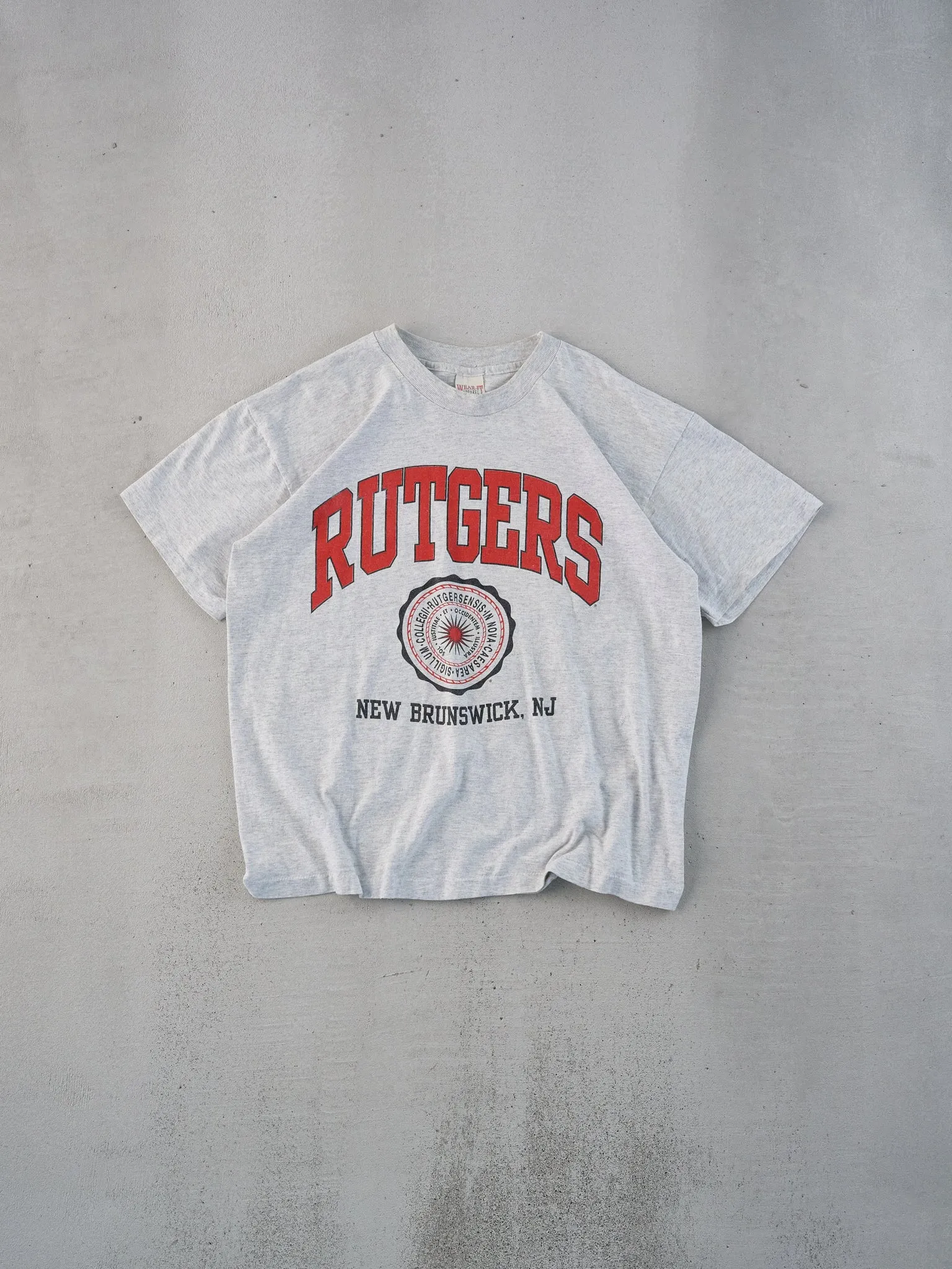 Vintage 90s Grey Single Stitched Rutgers Boxy Tee (M) sold by Rebalance Vintage