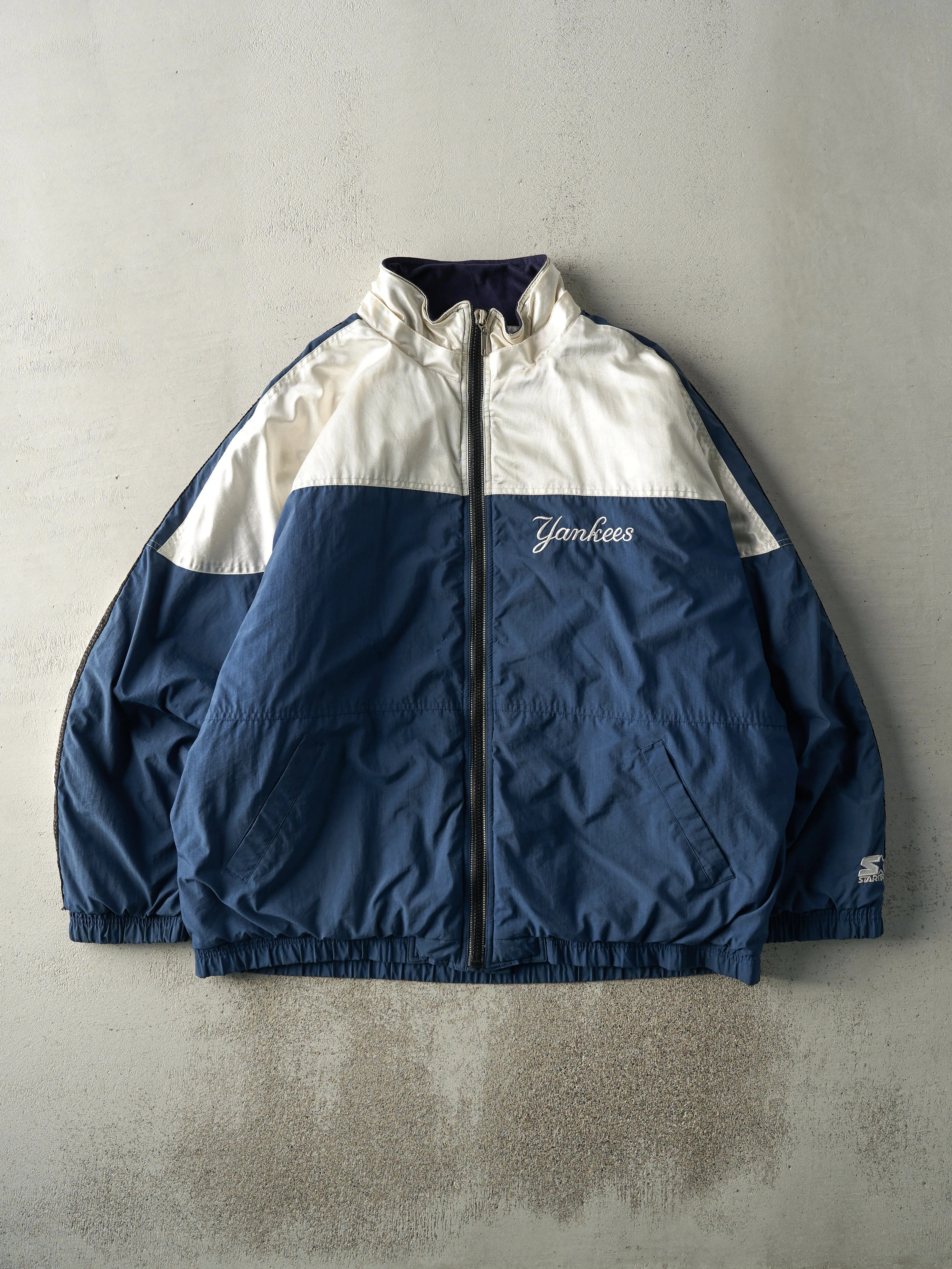 Vintage 90s Navy Blue & White New York Yankees Zip Up Jacket (XXL/XXXL) sold by Rebalance Vintage