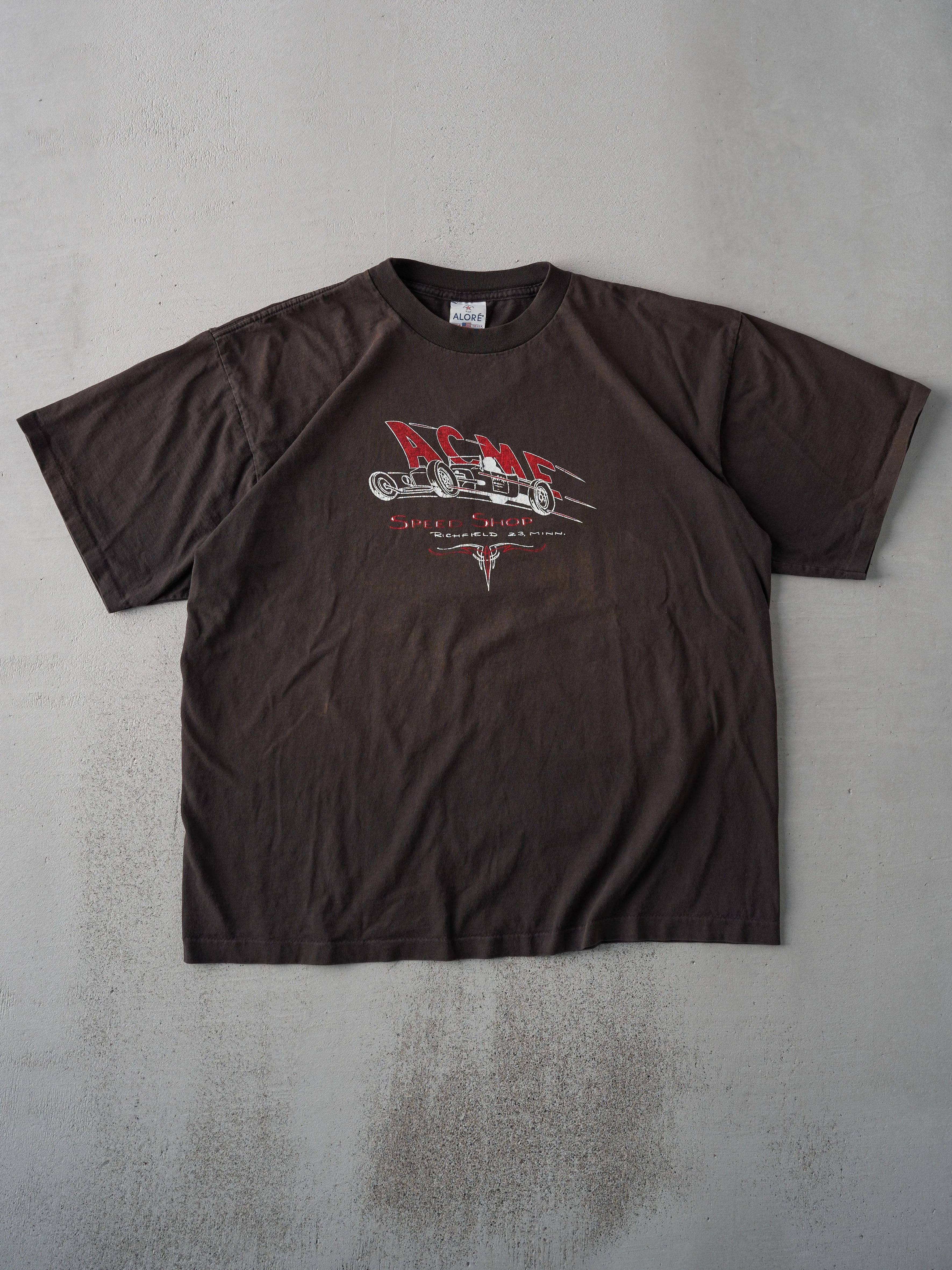 Vintage 90s Faded Black ACME Speed Shop Single Stitch Tee (L) sold by Rebalance Vintage