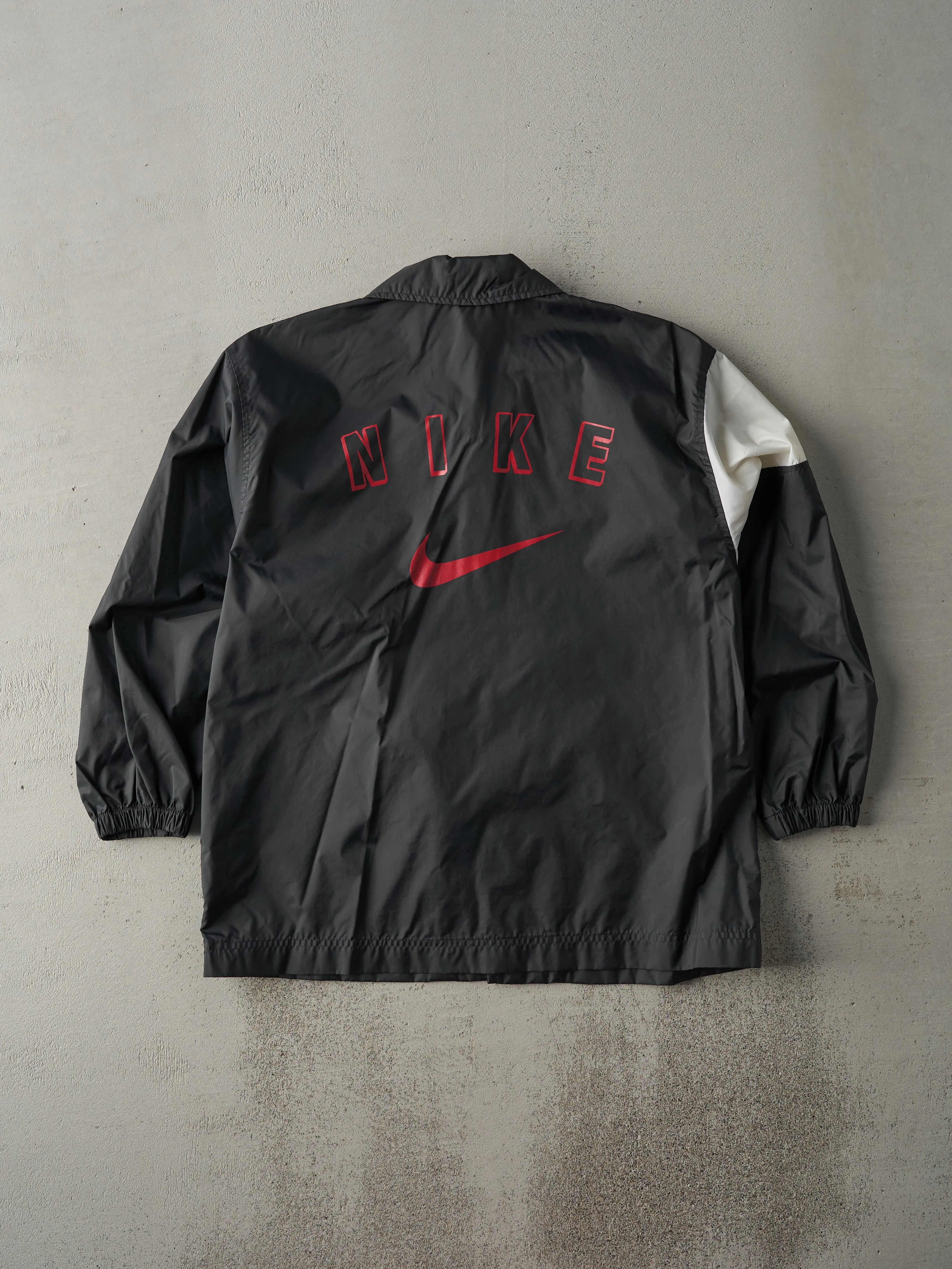 Vintage 90s Black and White Button Up Nike Swoosh Windbreaker Jacket (M) sold by Rebalance Vintage product image thumbnail 2