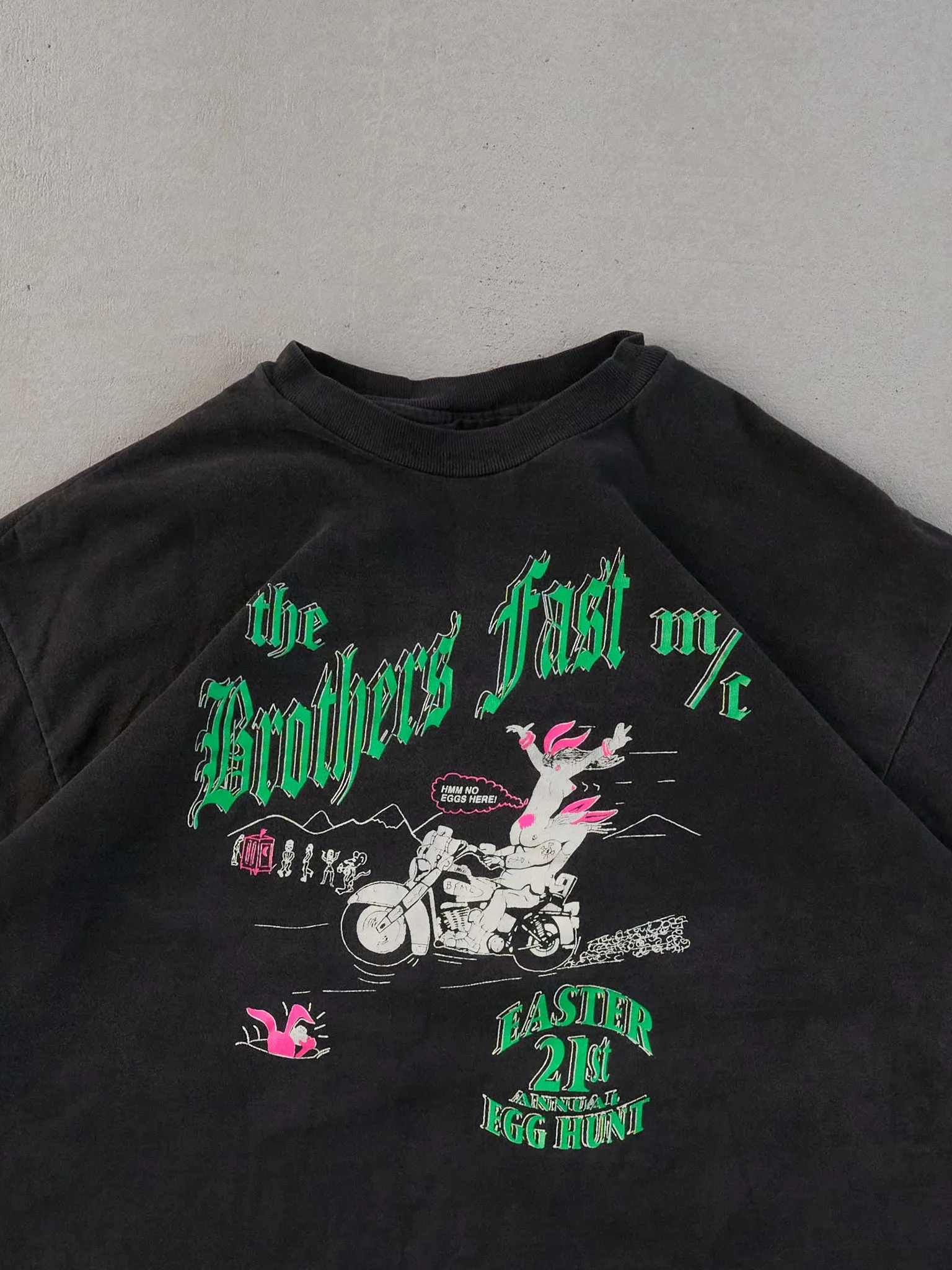 Vintage 90s Washed Black "The Brothers Fast MC" Biker Single Stitch Tee (M) sold by Rebalance Vintage product image thumbnail 2