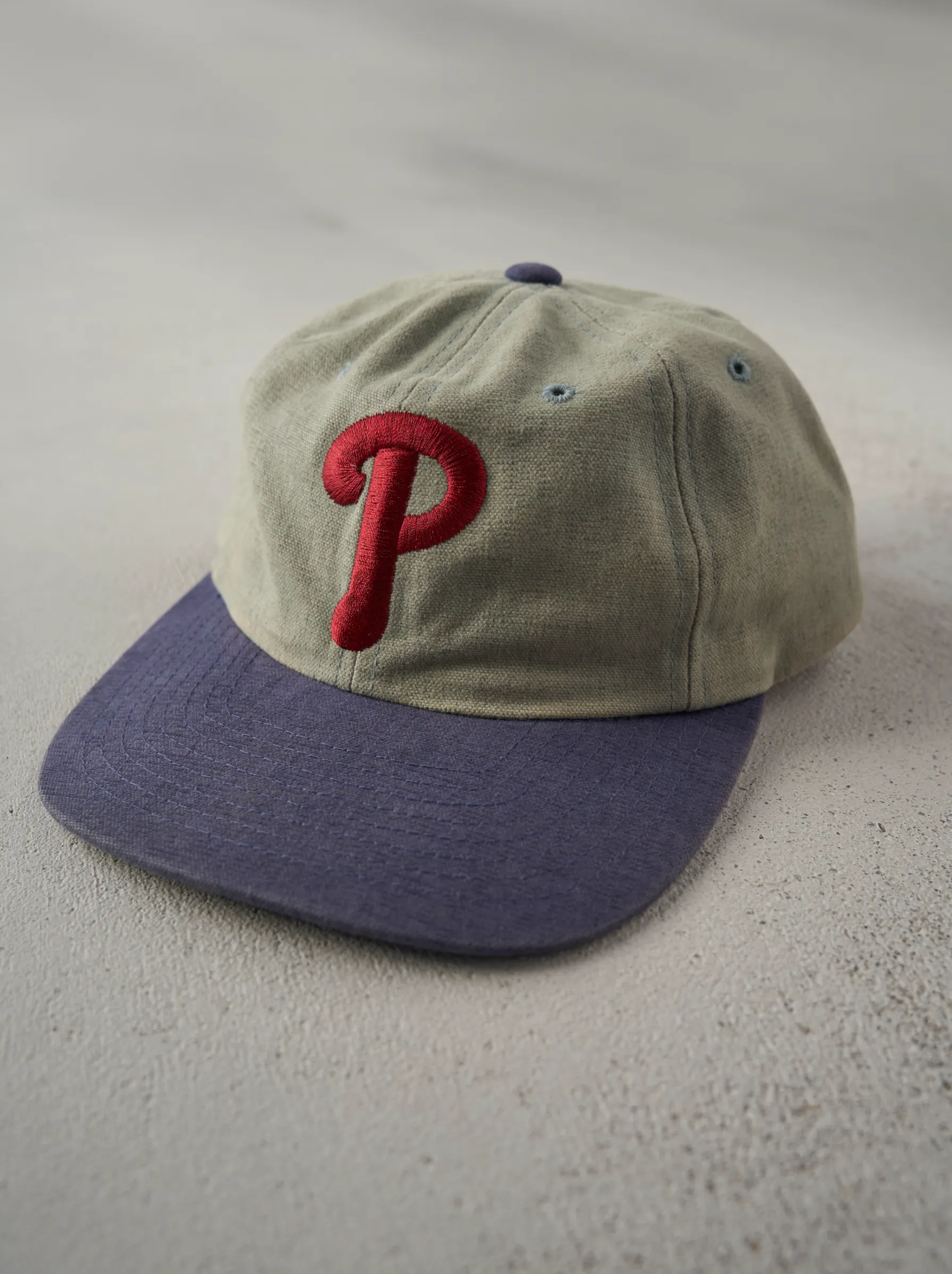 Vintage 90s Beige American Needle Philadelphia Phillies Strap Back Hat sold by Rebalance Vintage product image thumbnail 2