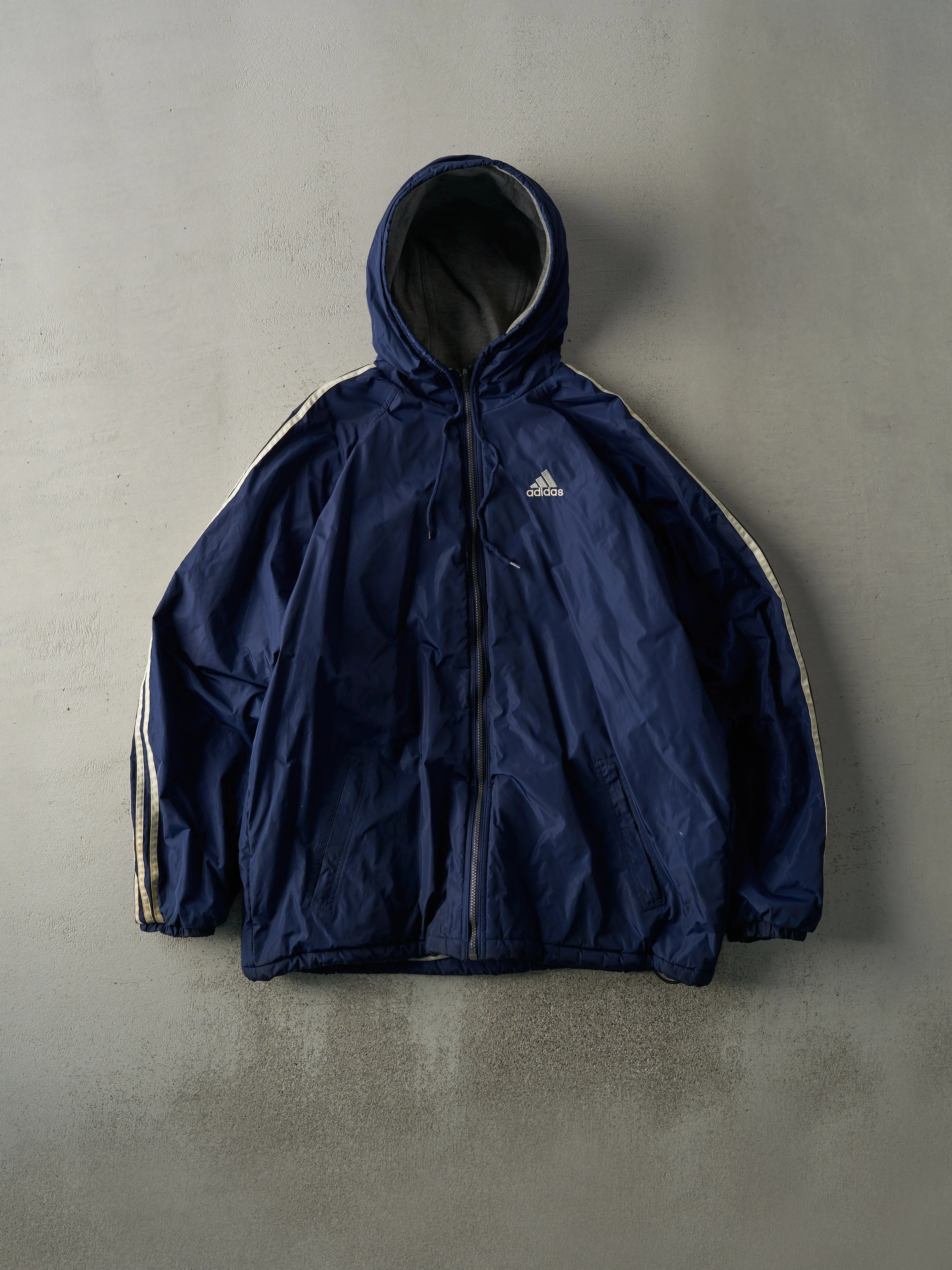 Vintage 90s Navy Blue Adidas Reversible Windbreaker Jacket (L) sold by Rebalance Vintage