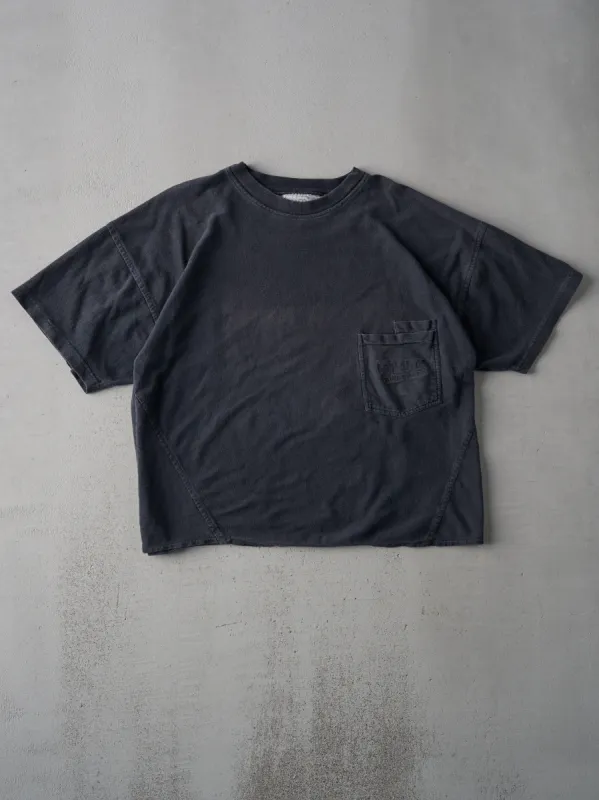 Vintage 90s Faded Black B.U.M. Equipment Blank Boxy Double Pocket Tee (L) sold by Rebalance Vintage