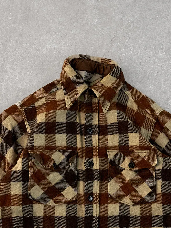 Vintage 90s Brown and Beige Woolrich Plaid Wool Button Up (S) sold by Rebalance Vintage product image thumbnail 2