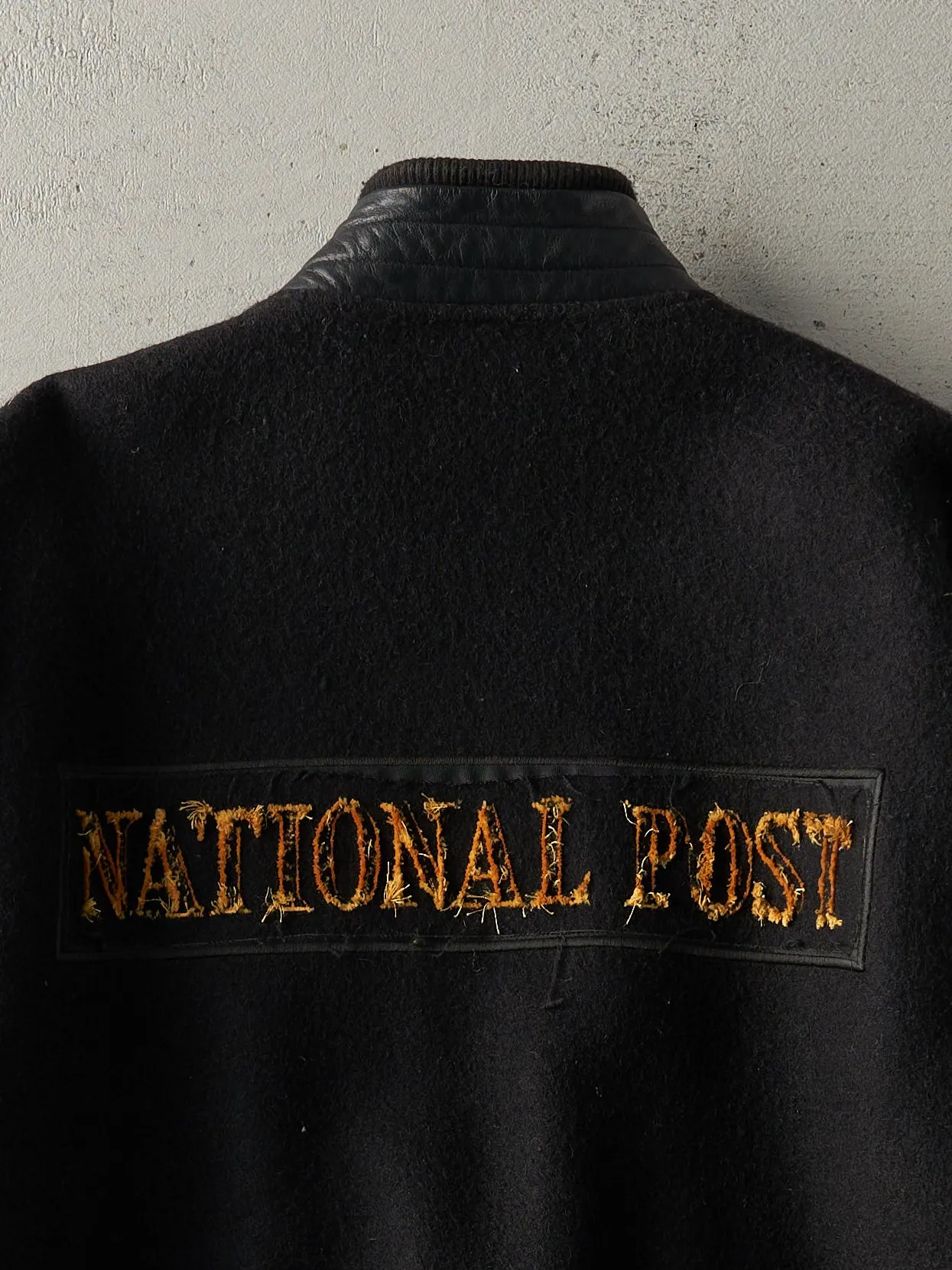 Vintage 90s Black National Post Wool Leather Varsity Jacket (L) sold by Rebalance Vintage product image thumbnail 4