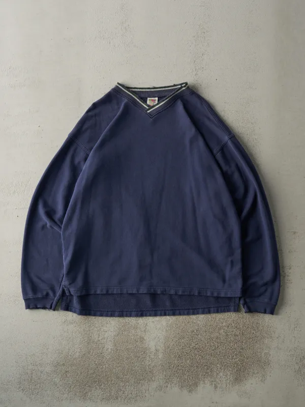 Vintage Y2K Navy & Green V-Neck Sweatshirt (L) sold by Rebalance Vintage