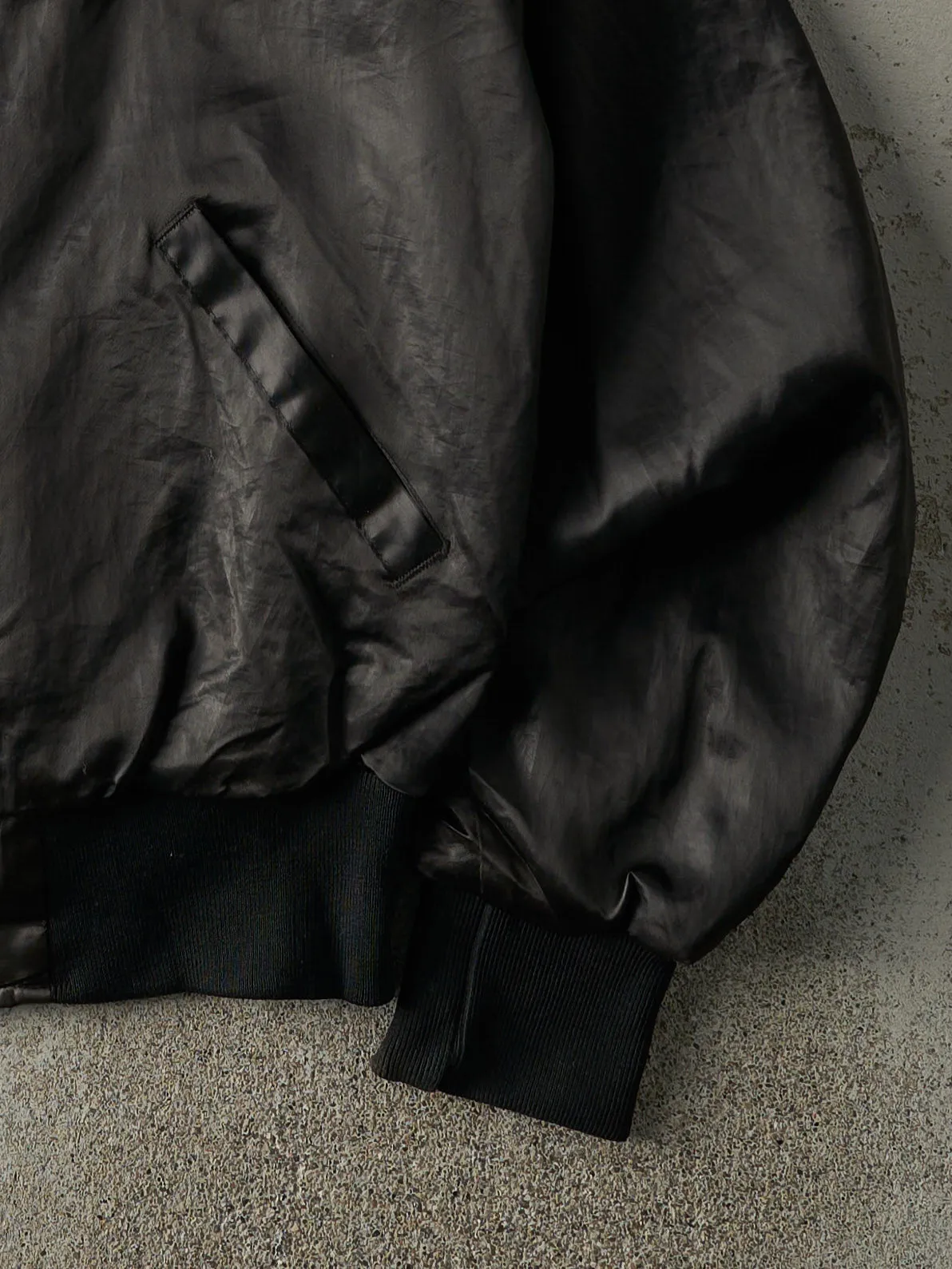 Vintage 80s Black Embroidered Napa Satin Bomber Jacket (M) sold by Rebalance Vintage product image thumbnail 3