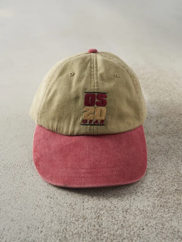 Vintage 90s Beige & Red Embroidered OS 20 Gear Leather Strap Back sold by Rebalance Vintage