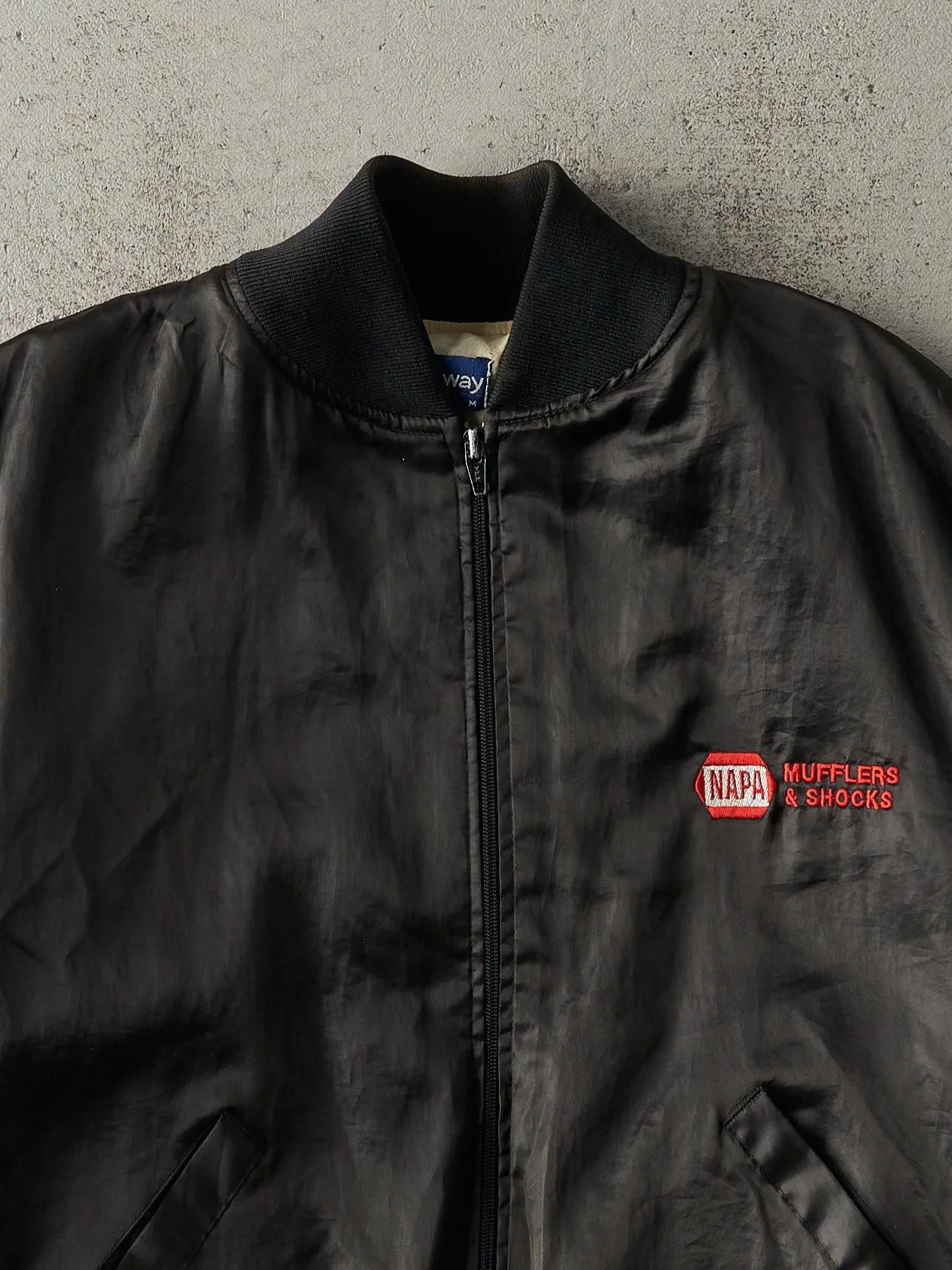 Vintage 80s Black Embroidered Napa Satin Bomber Jacket (M) sold by Rebalance Vintage product image thumbnail 2