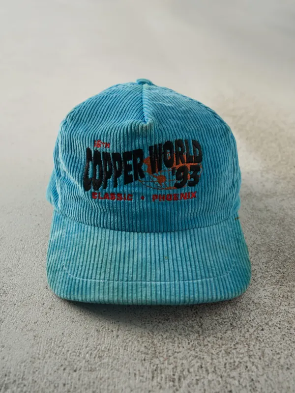 Vintage 93' Blue Copper World Classic Corduroy Leather Strap Back sold by Rebalance Vintage