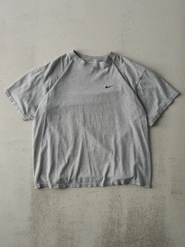 Vintage 90s Grey Embroidered Nike Swoosh Boxy Tee (M) sold by Rebalance Vintage