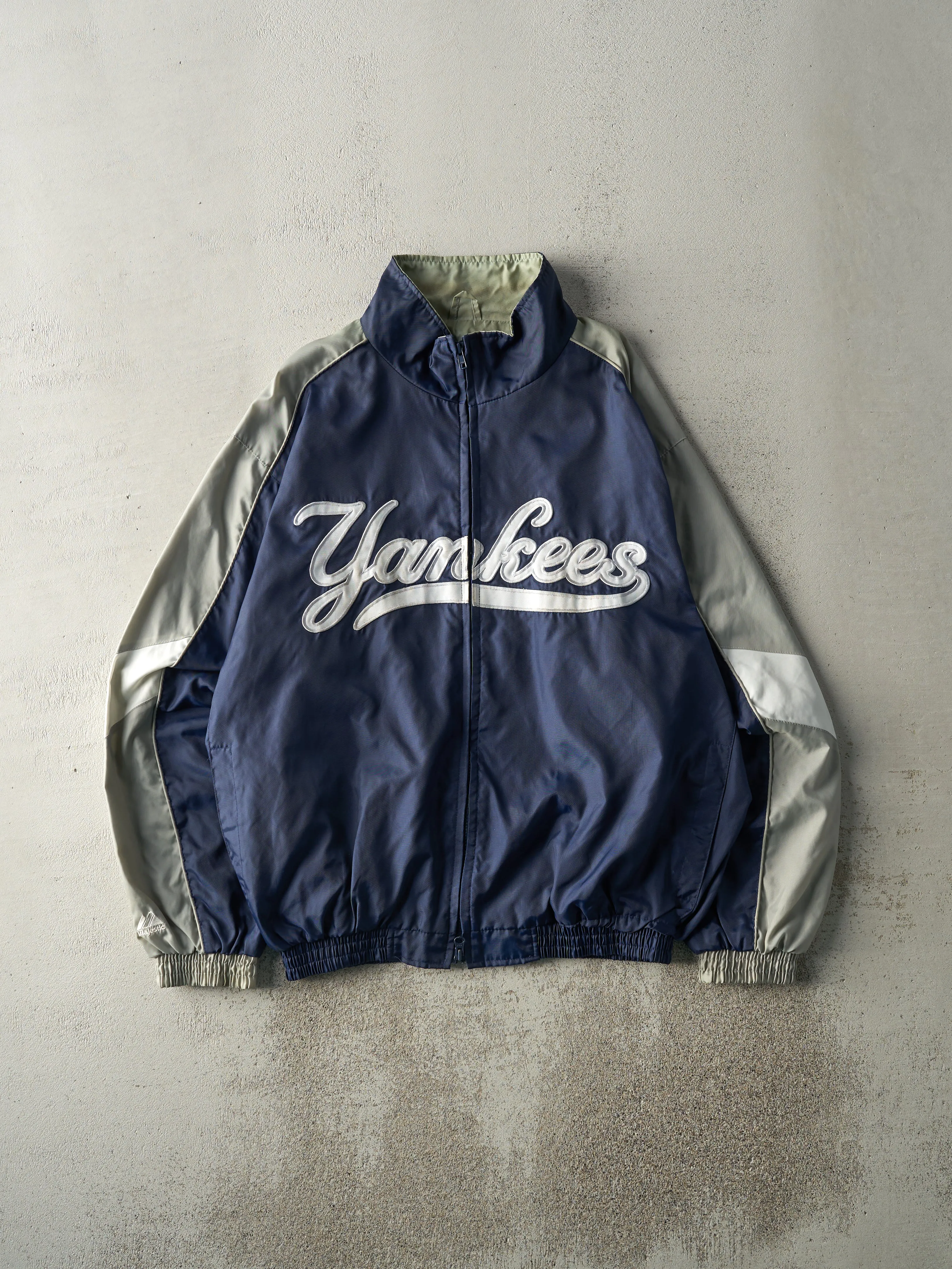 Vintage 90s Navy Blue New York Yankees Zip Up Windbreaker Jacket (L) sold by Rebalance Vintage