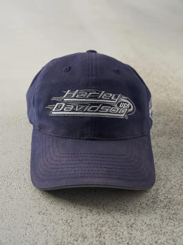 Vintage Y2K Navy Blue Harley Davidson Velcro Back Hat sold by Rebalance Vintage