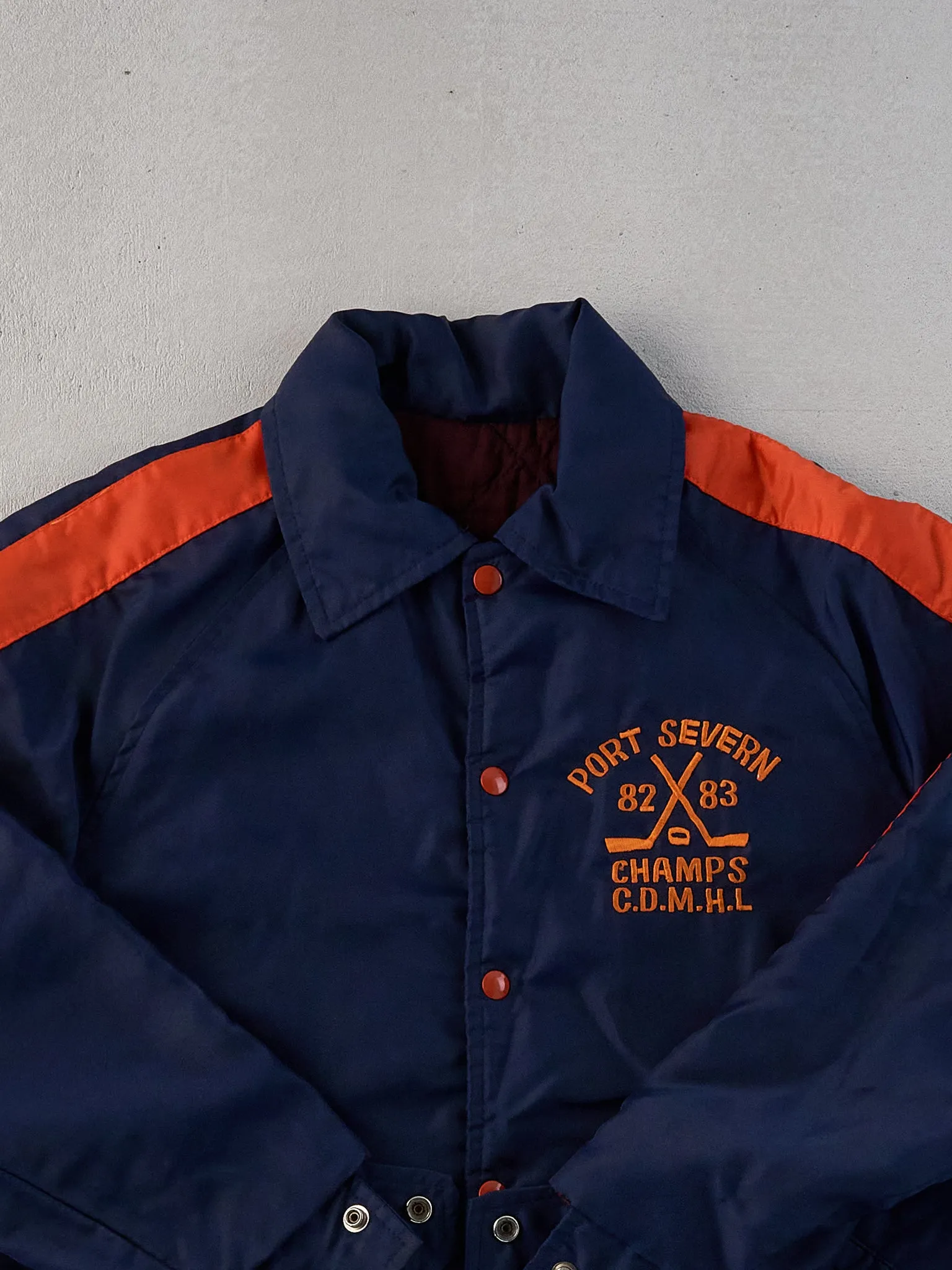 Vintage 83' Navy Blue and Red Port Severn Hockey Champs Button Up (M) sold by Rebalance Vintage product image thumbnail 2