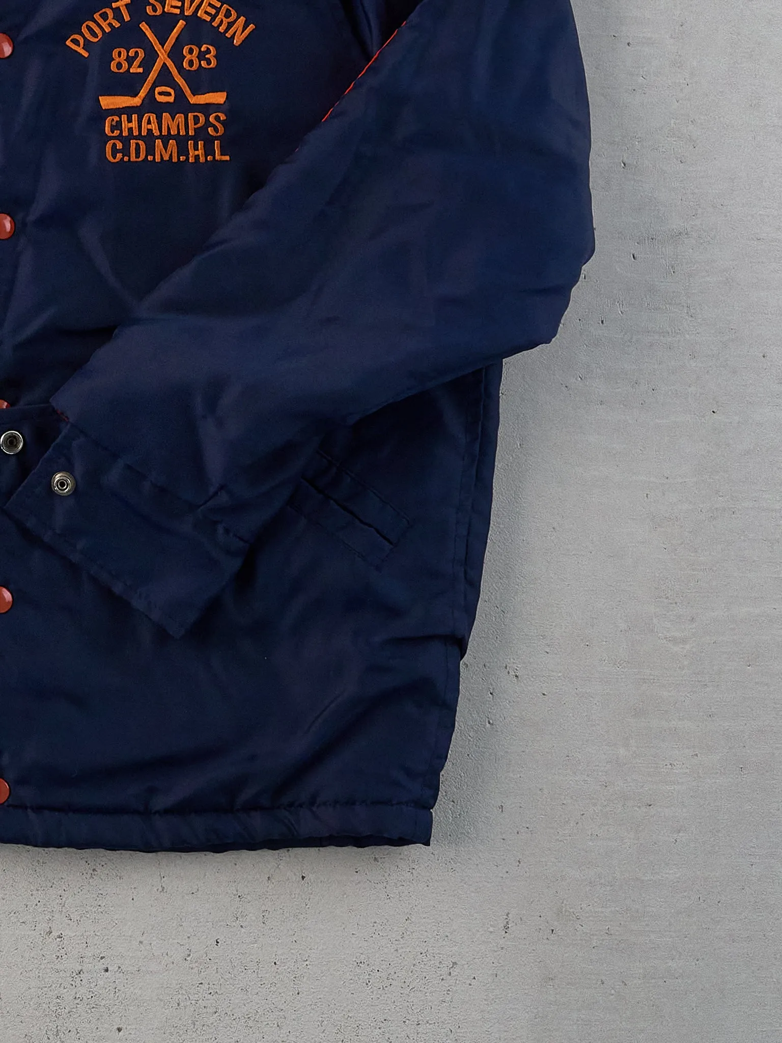 Vintage 83' Navy Blue and Red Port Severn Hockey Champs Button Up (M) sold by Rebalance Vintage product image thumbnail 3