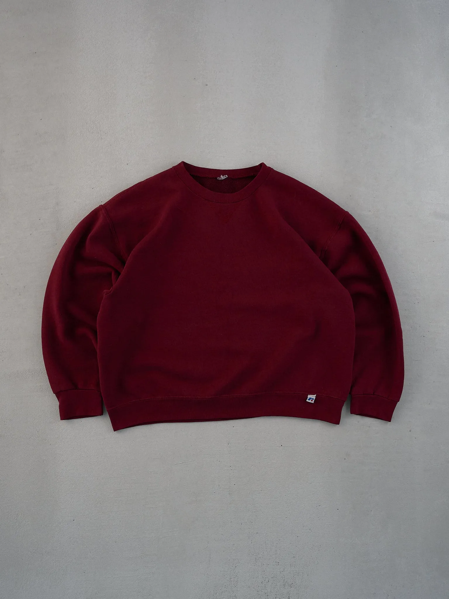 Vintage 90s Maroon Russell Athletics Cropped Blank Crewneck (M/L) sold by Rebalance Vintage