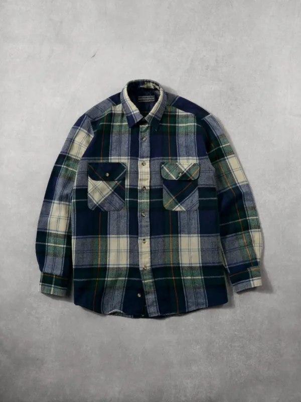 Vintage 80s Blue, Green and Beige David Tailor Flannel Button Up (L) sold by Rebalance Vintage