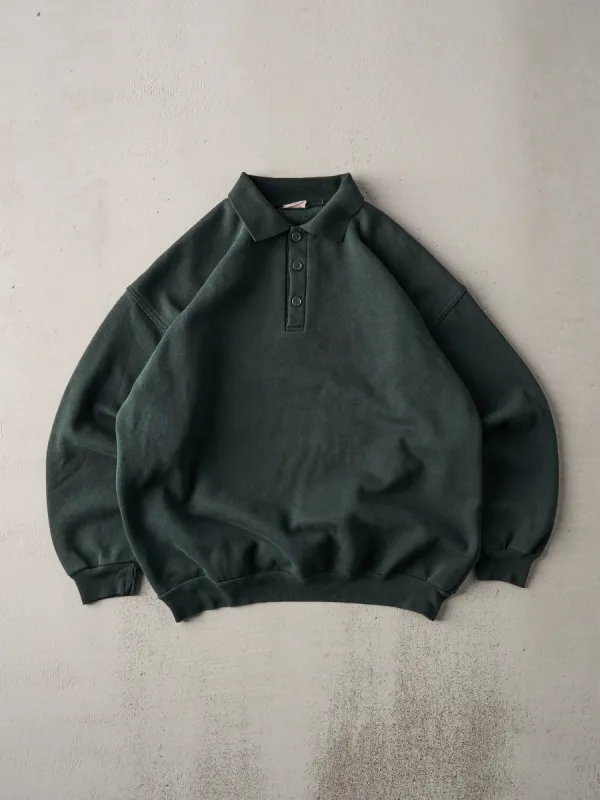 Vintage 80s Forest Green Blank Quarter Button Up Sweater (L) sold by Rebalance Vintage