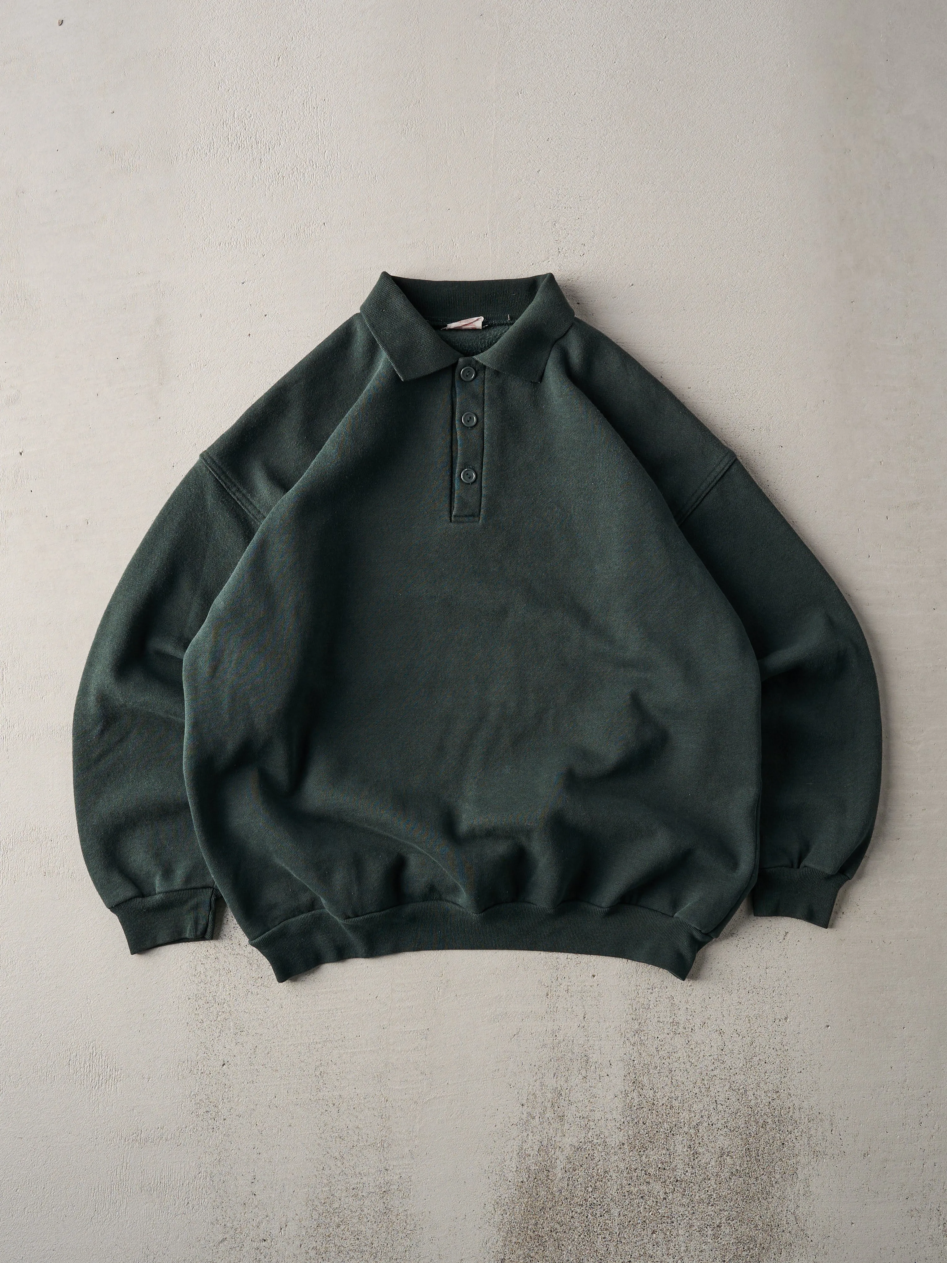 Vintage 80s Forest Green Blank Quarter Button Up Sweater (L) sold by Rebalance Vintage