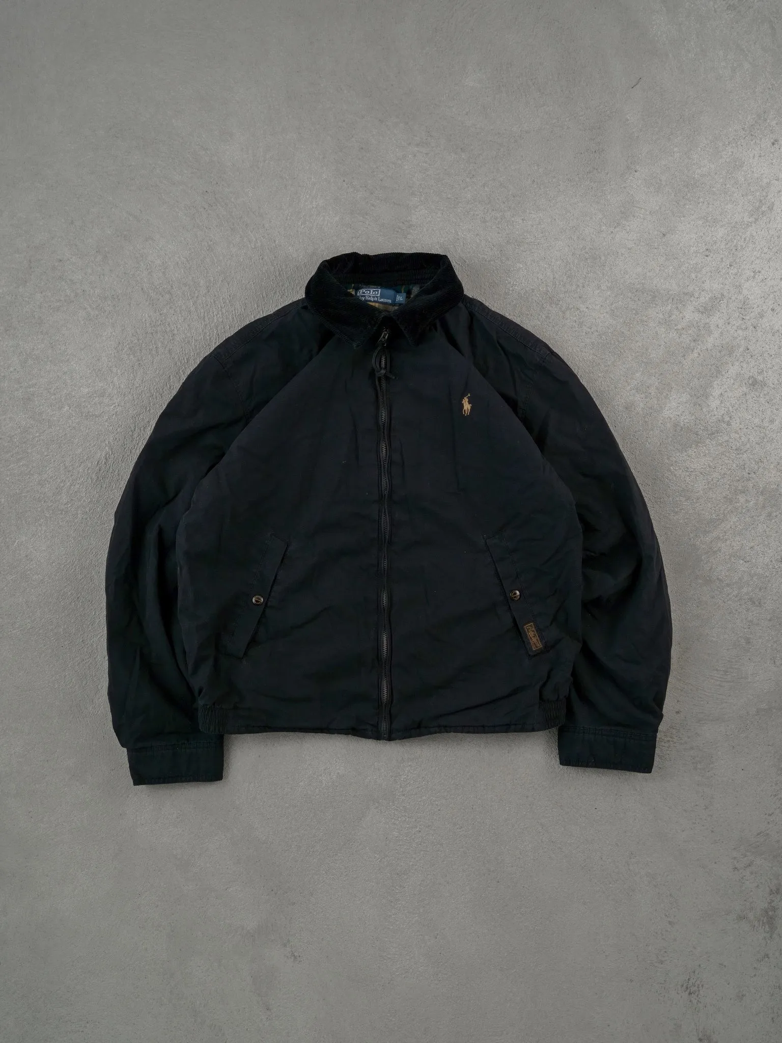 Vintage 90s Black Polo By Ralph Lauren Collared Jacket (M) sold by Rebalance Vintage