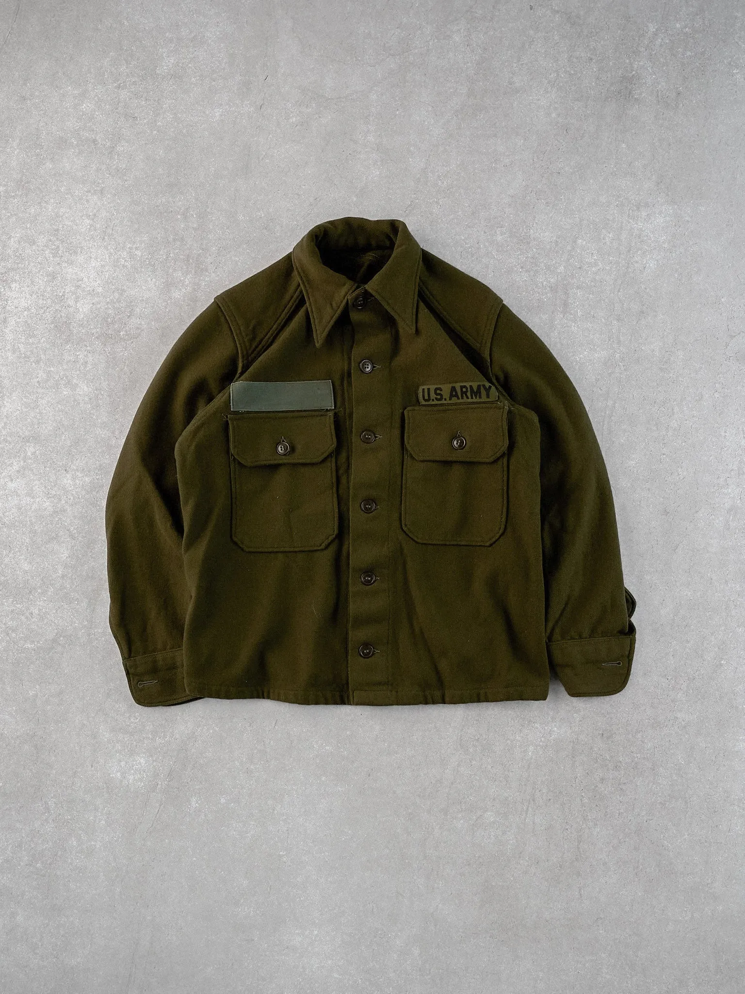 Vintage 90s Moss Green US Army Knit Collared Button Up (M) sold by Rebalance Vintage