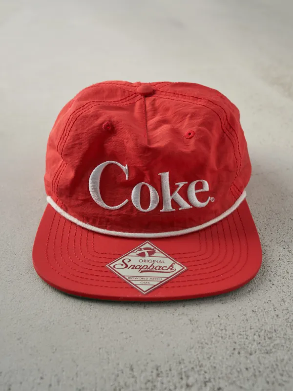 Vintage 90s Red Embroidered Coca-Cola Nylon Snapback Hat sold by Rebalance Vintage