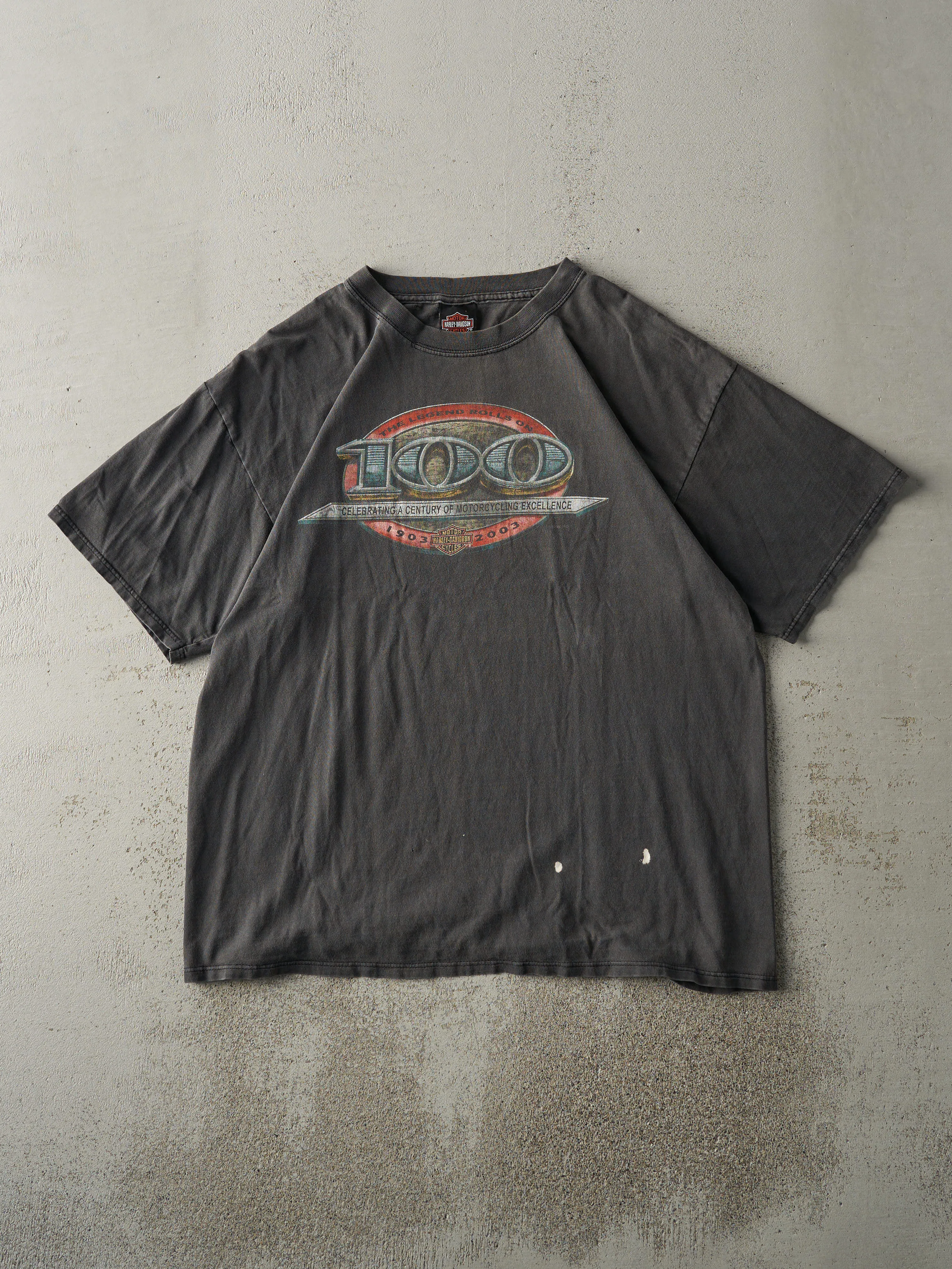 Vintage 03' Faded Black Ottawa Ontario Harley Davidson Tee (L) sold by Rebalance Vintage