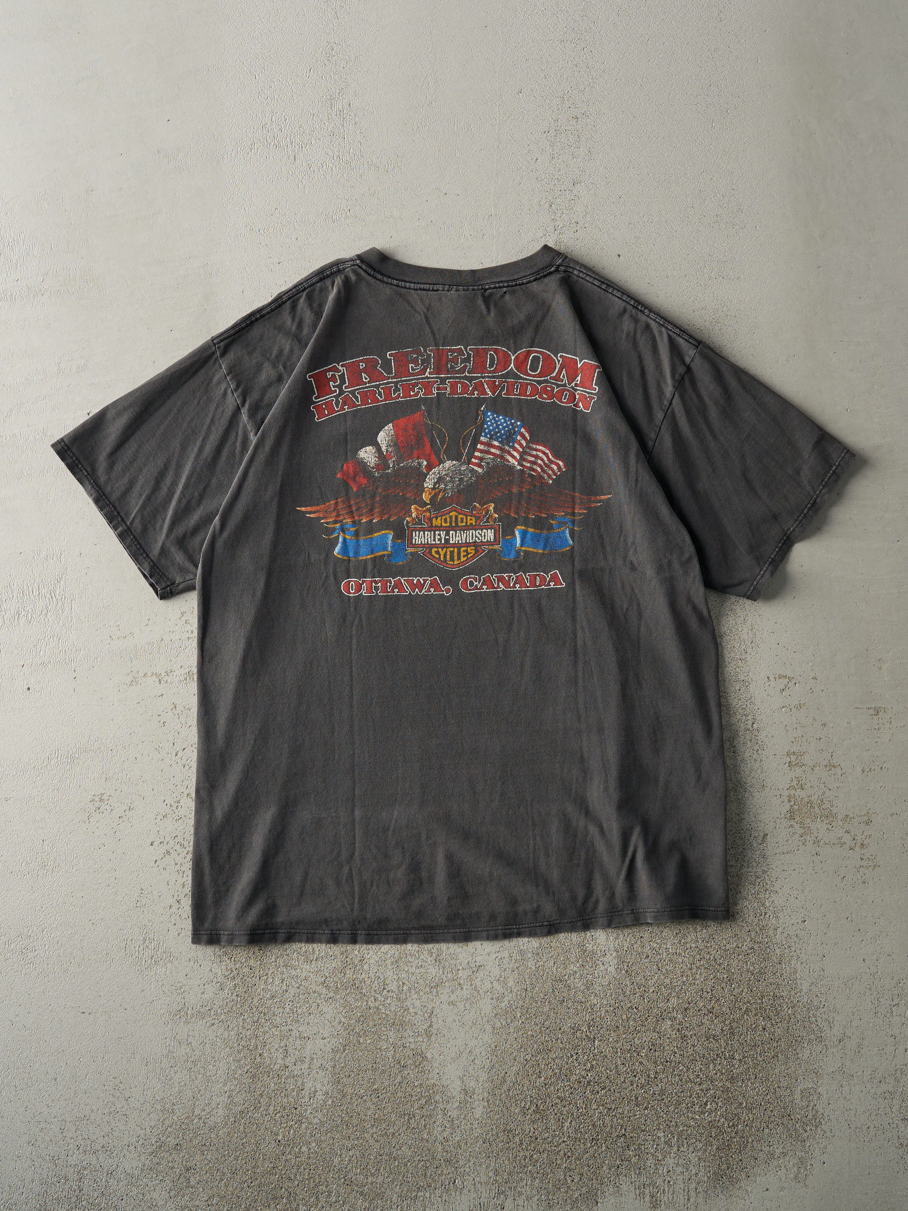 Vintage 03' Faded Black Ottawa Ontario Harley Davidson Tee (L) sold by Rebalance Vintage product image thumbnail 2
