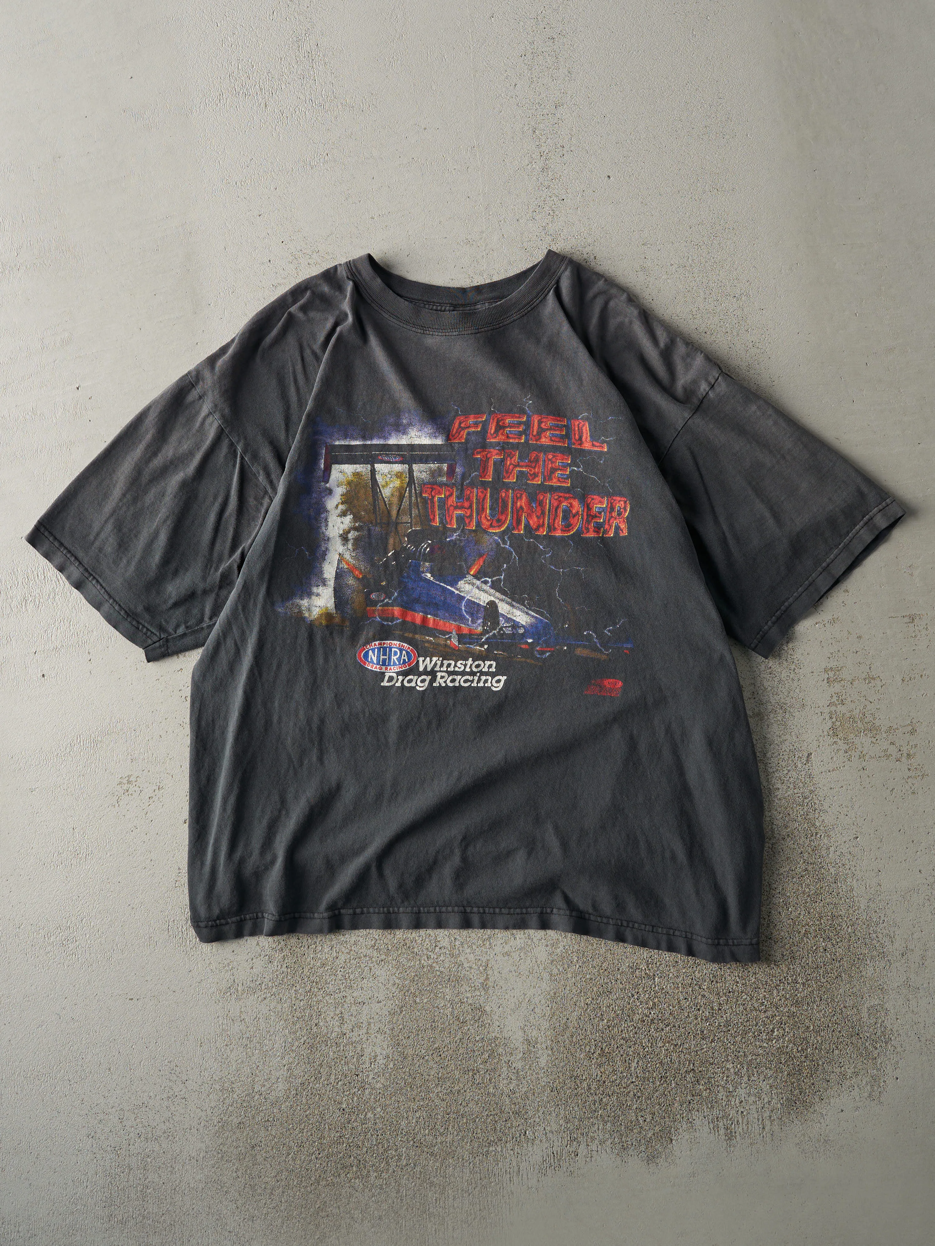 Vintage 97' Faded Black Feel The Thunder Drag Racing Tee (L/XL) sold by Rebalance Vintage