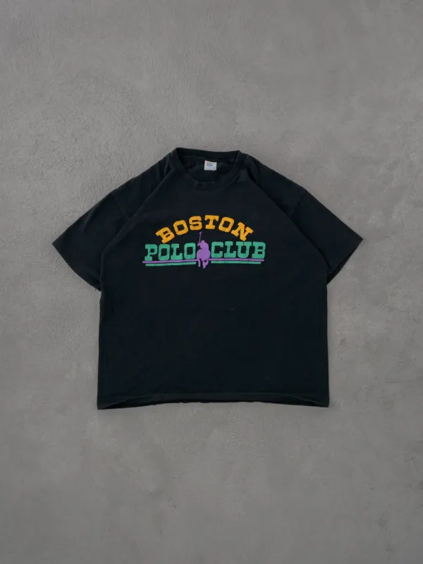 Vintage 90s Black Boston Polo Club Puff Print Graphic Tee (L) sold by Rebalance Vintage