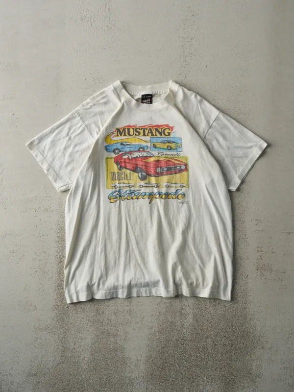 Vintage 80s White Ford Mustang Stampede Single Stitch Tee (M) sold by Rebalance Vintage