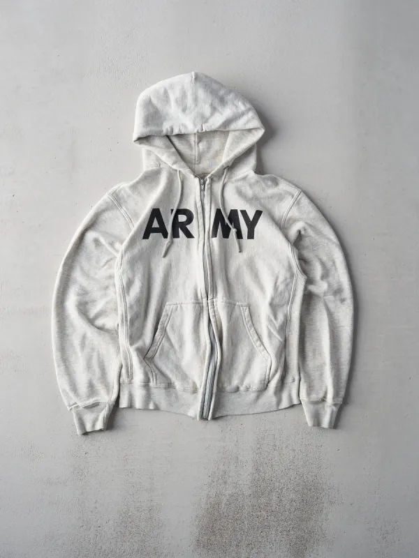 Vintage 90s Light Grey Army Zip Up Hoodie (M) sold by Rebalance Vintage