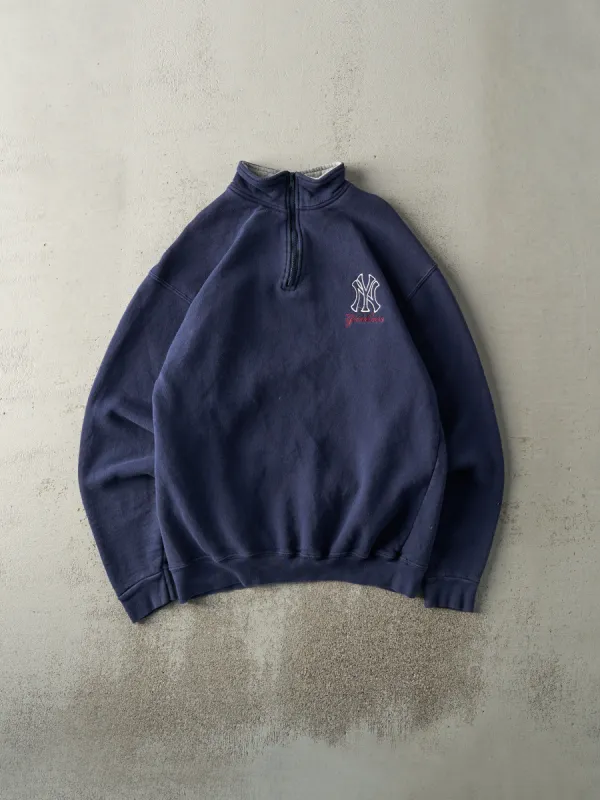 Vintage Y2K Navy Blue New York Yankees Quarter Zip Sweater (M) sold by Rebalance Vintage
